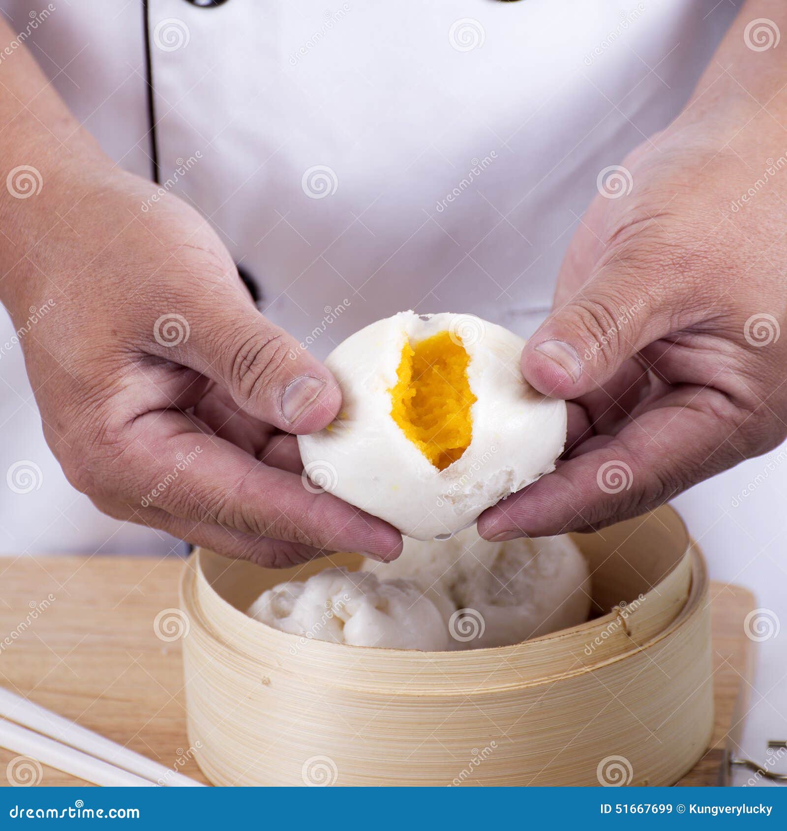Hand of Chefd Holding Steamed Dumpling Bun Stock Image Image of