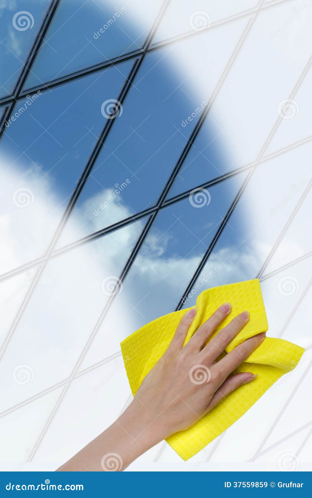 Hand Cleaning A Glass Surface Of A Building Stock Image ...