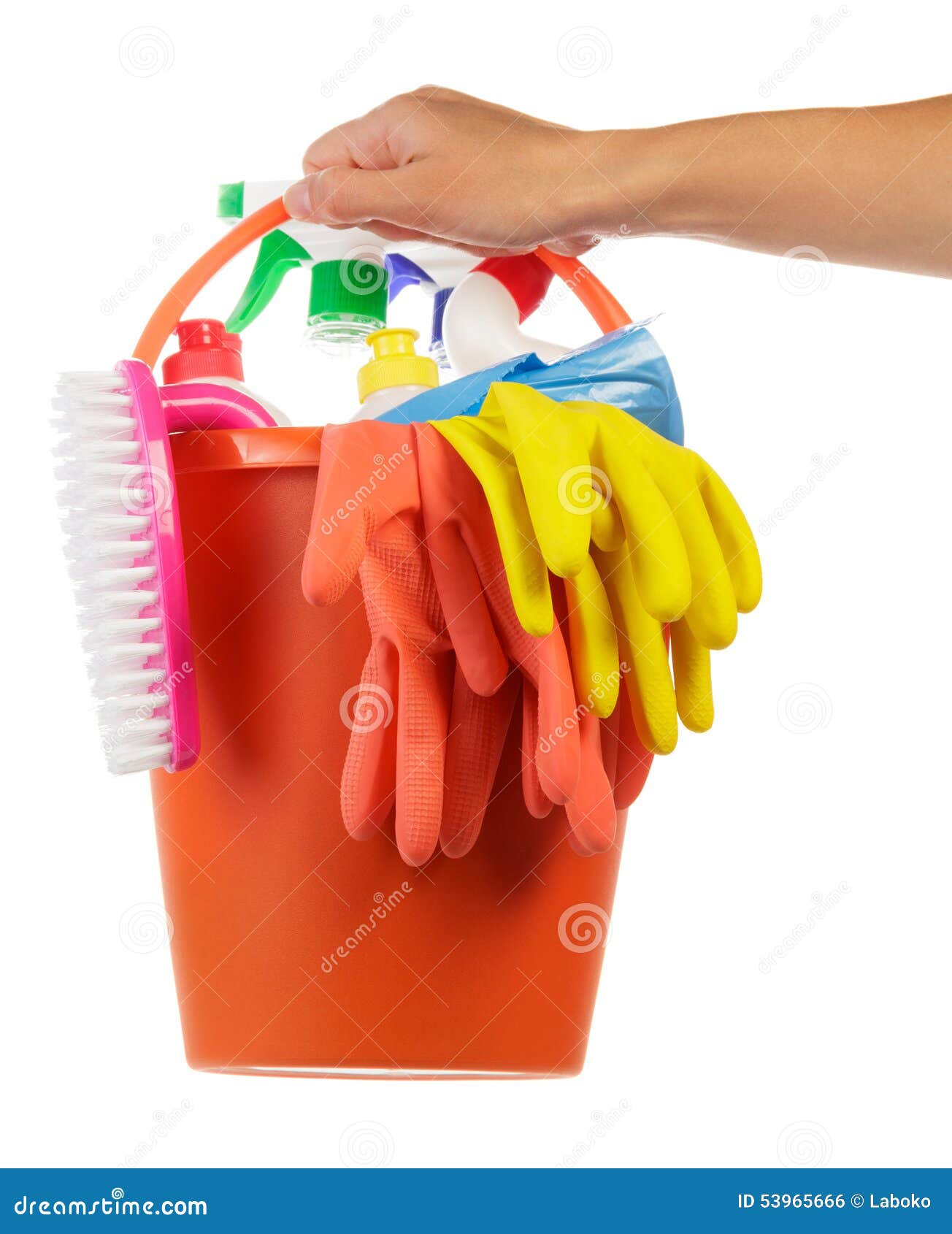 Hand with cleaning items stock photo. Image of house 53965666