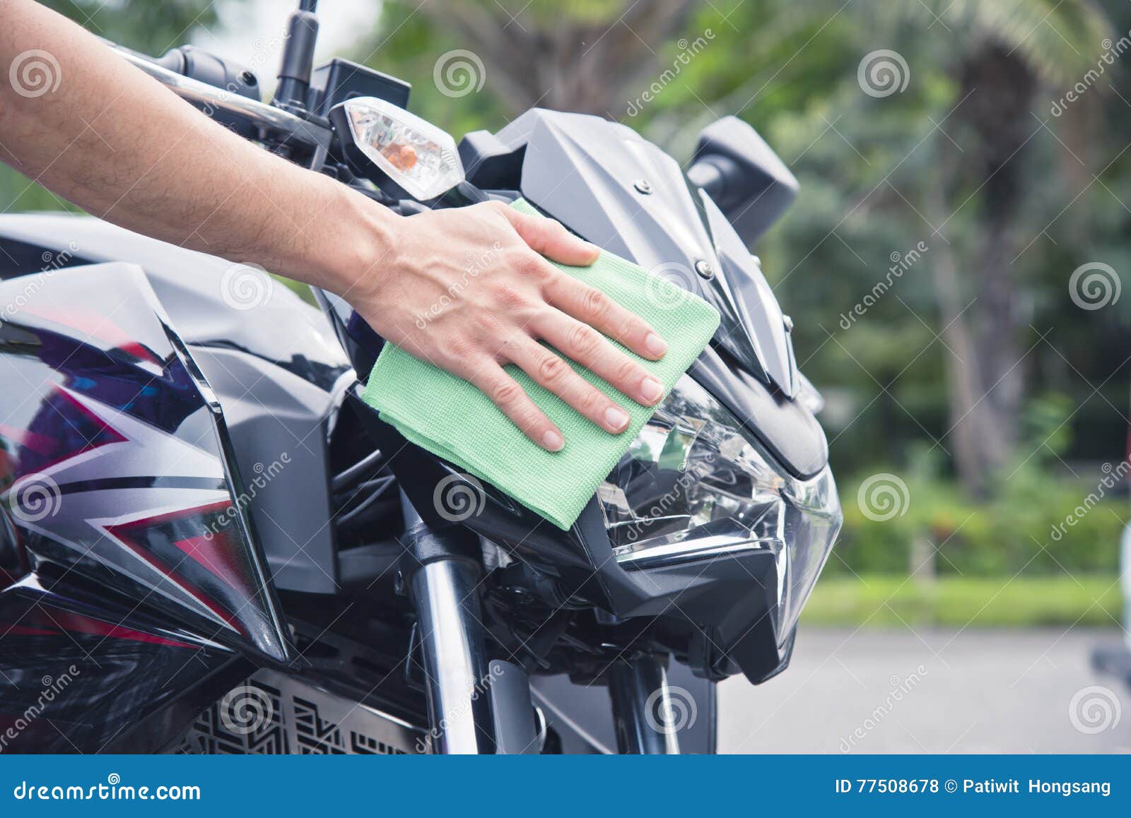 Hand with Cleaning Motorcycle Stock Photo Image of center, cloth
