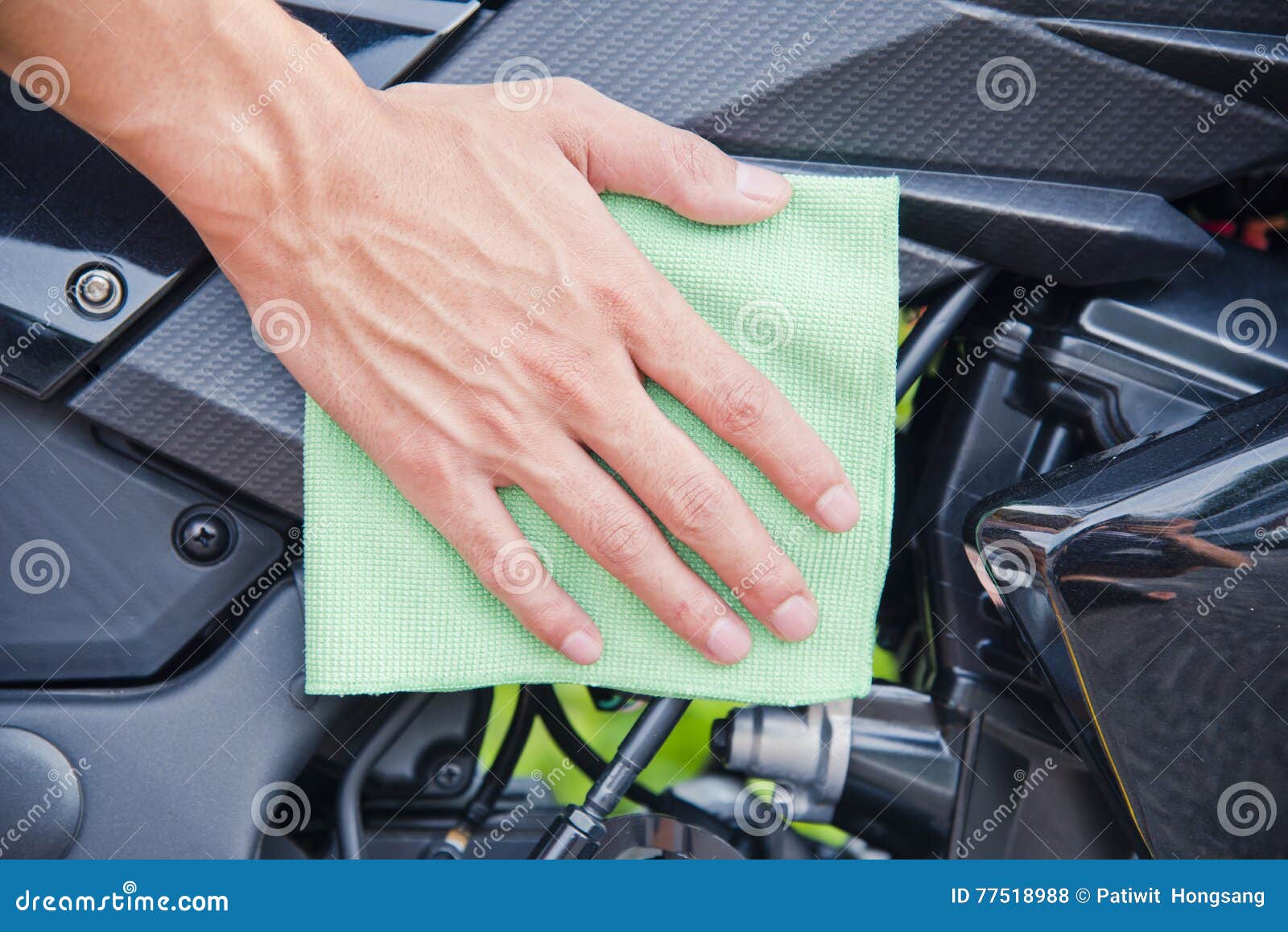 Hand with Cleaning Motorcycle Stock Photo Image of close, helping
