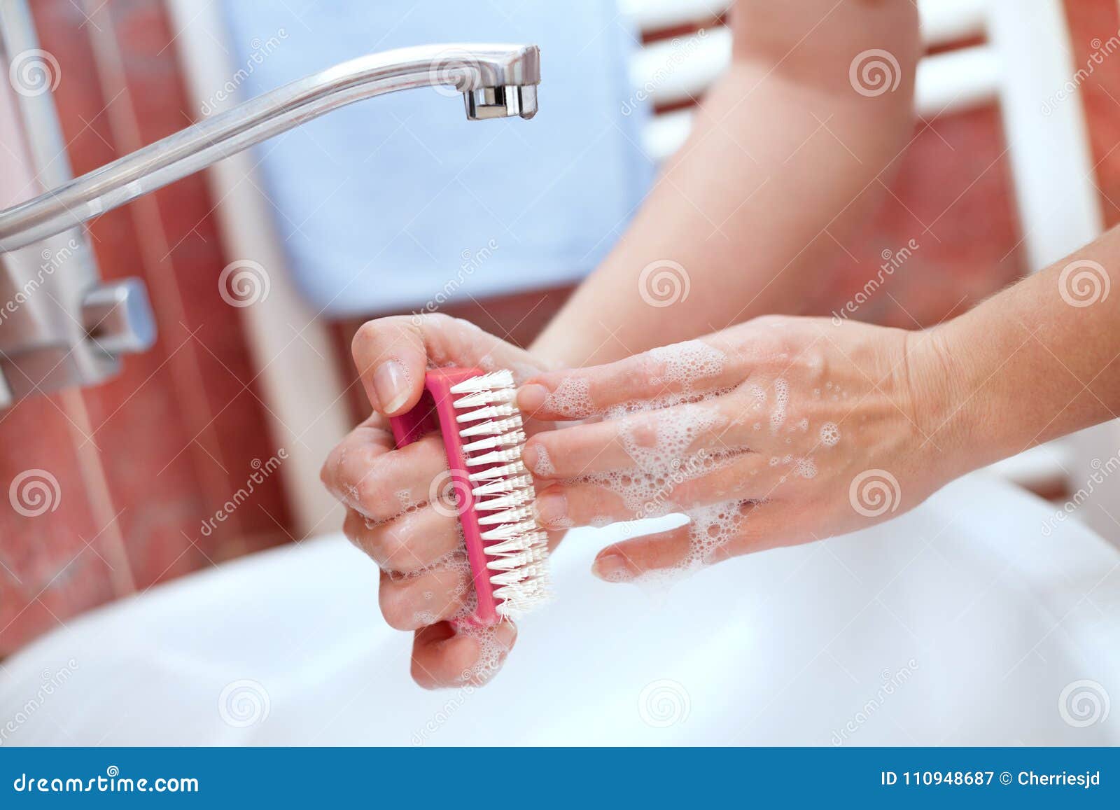 Hand Cleaning and Washing with Brush Stock Image Image of bubble