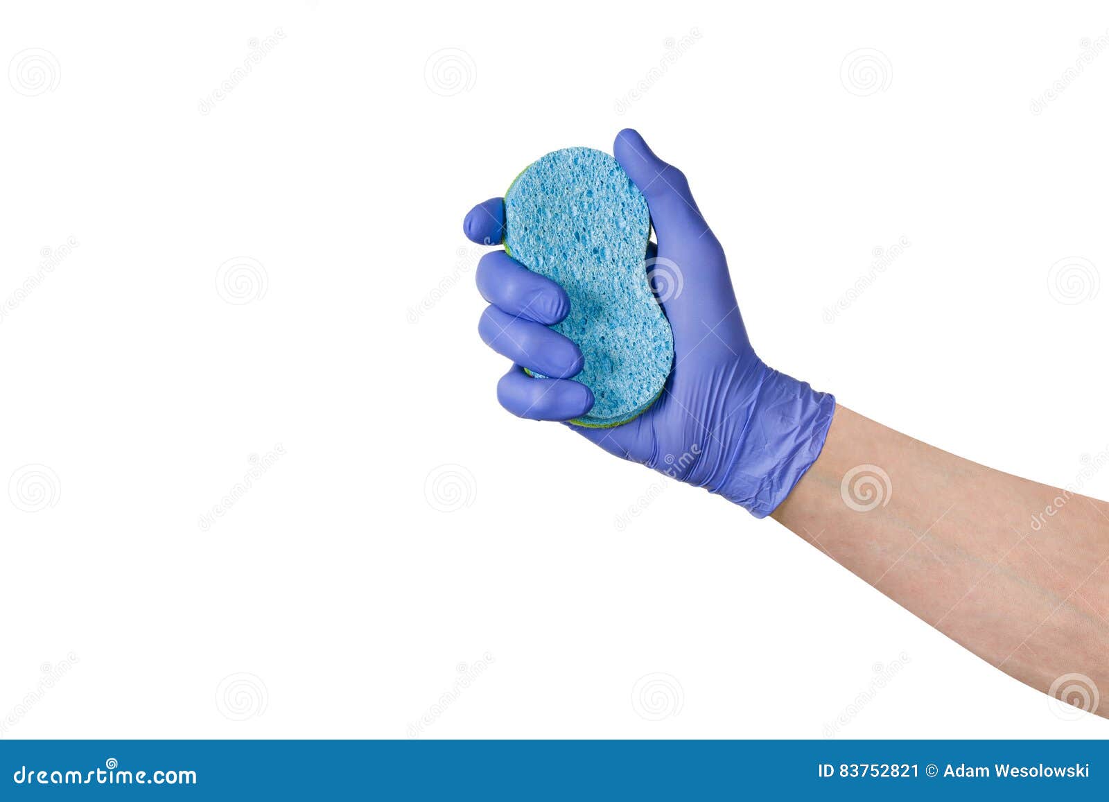 Hand of senior woman with sponge and detergent cleaning glass