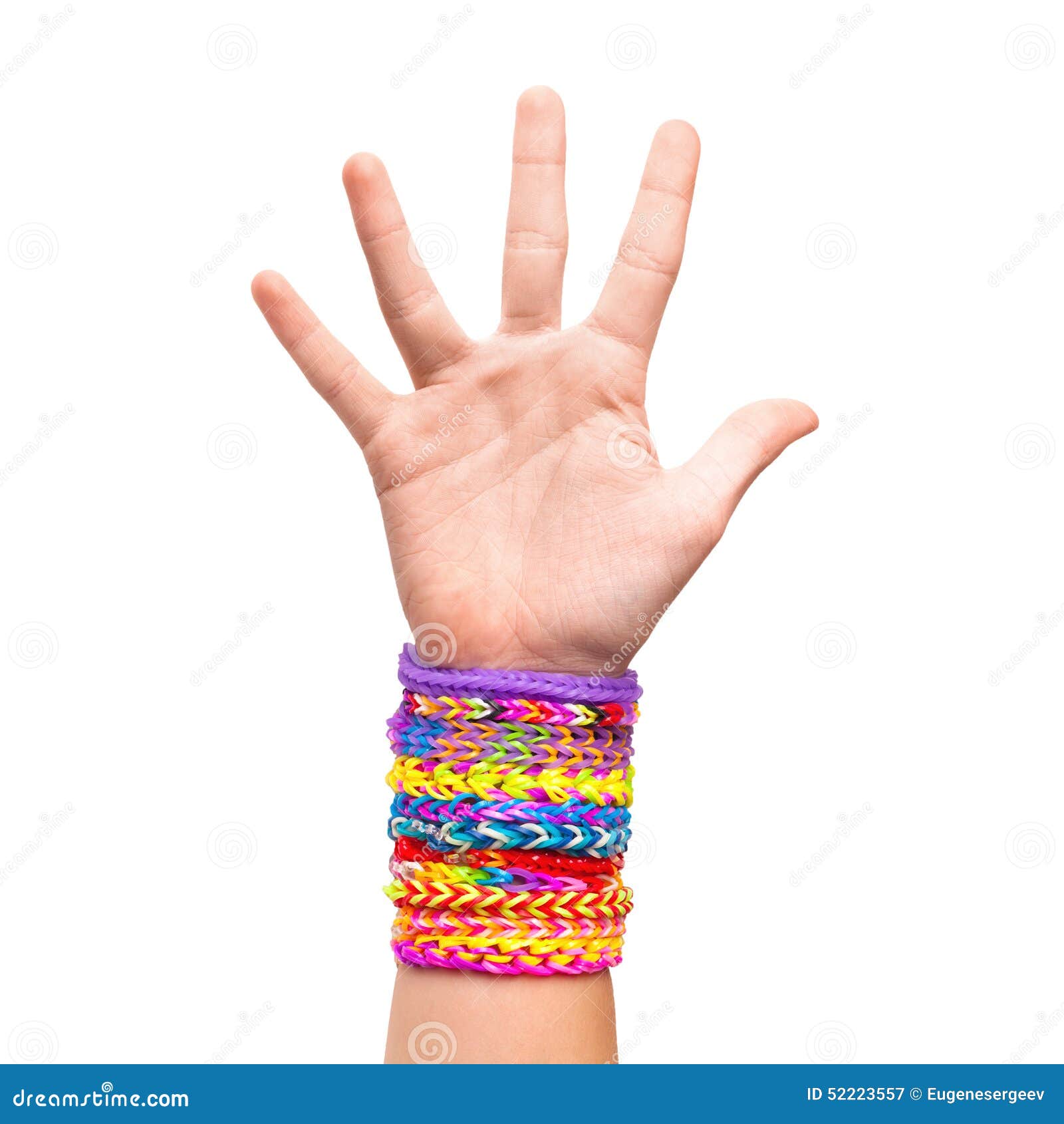 with Colorful Rubber Loom Bracelets Isolated Image - Image handmade, orange: 52223557