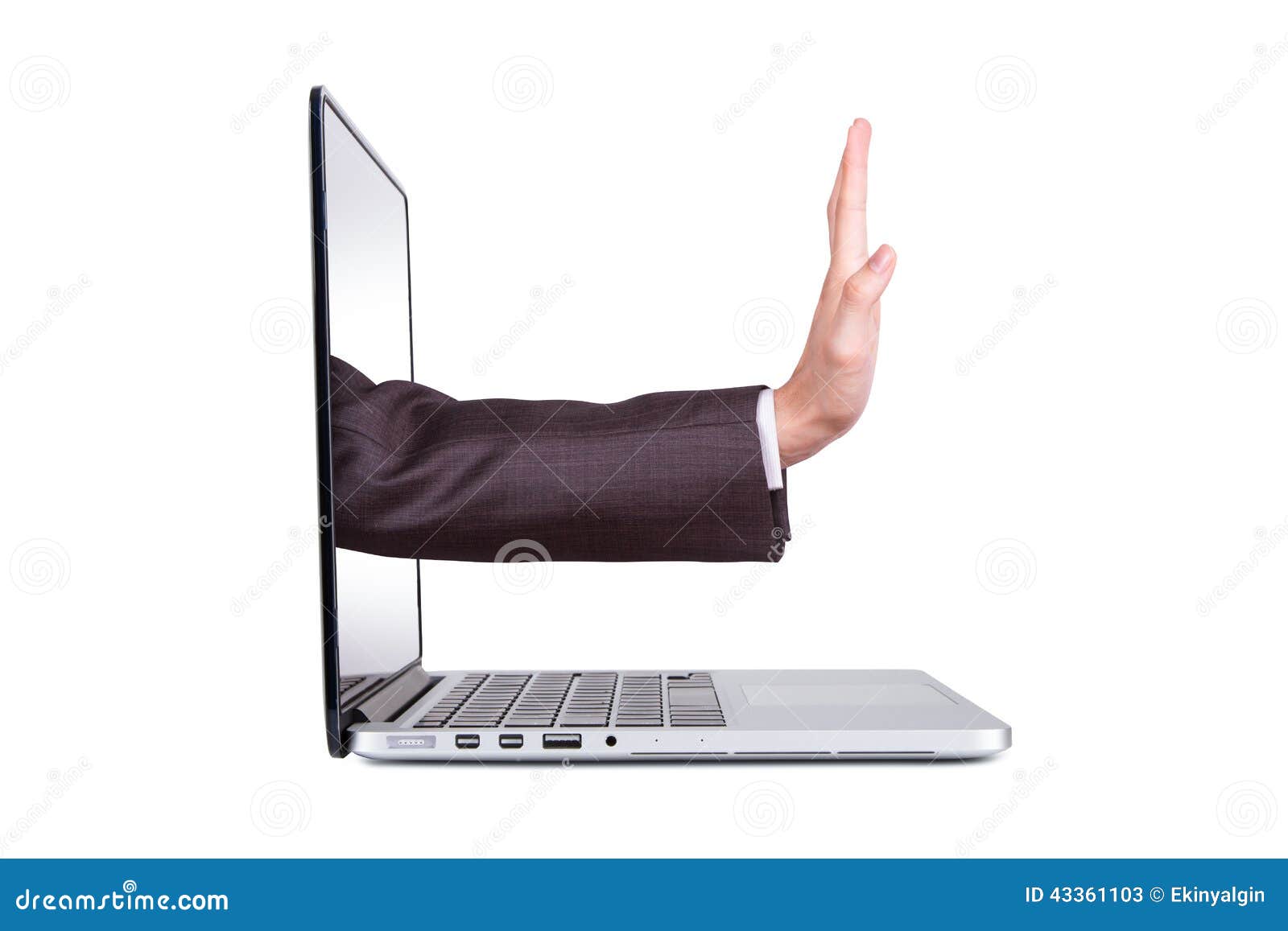 Hand Coming Out from Blank Screen Stock Image Image of device