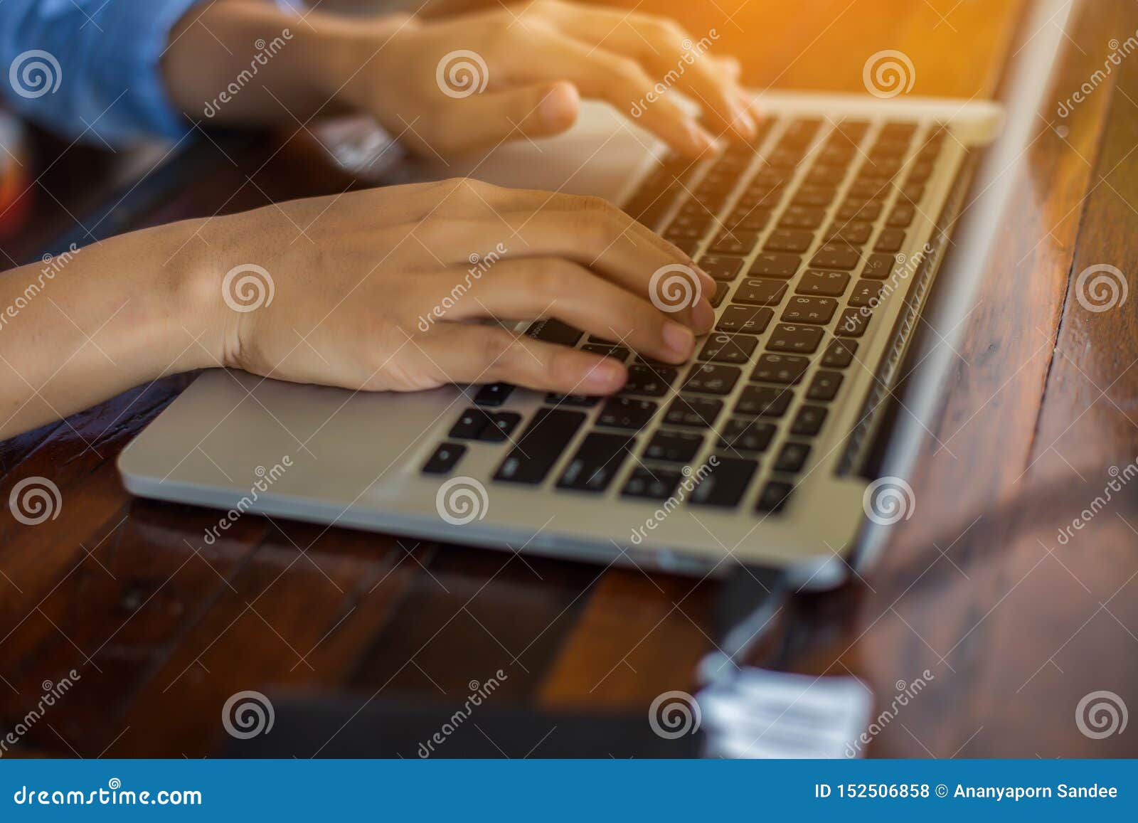 Hand Control on a Laptop Touchpad Stock Photo Image of touch, silver