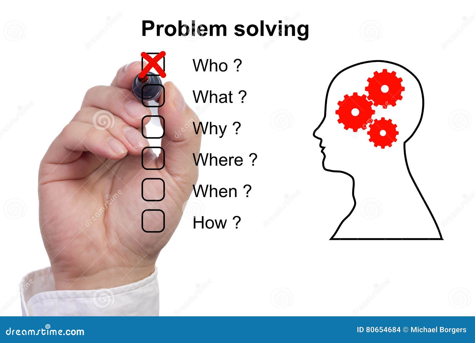 Hand Crosses Off First Item of a Problem Solving Checklist Stock Photo ...