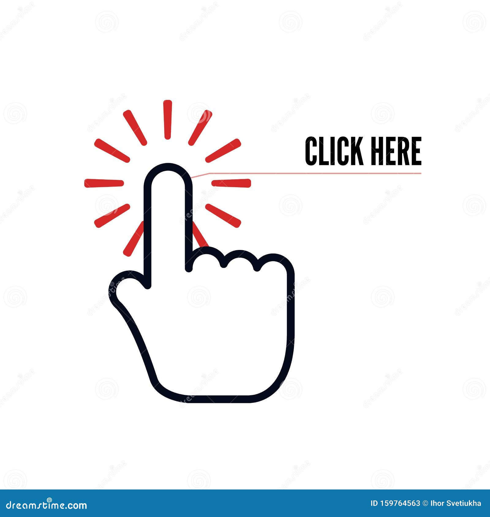 Hand Cursor with Animation of Action and Text Click Here on White  Background. Web Icons Element Stock Vector - Illustration of design,  communication: 159764563