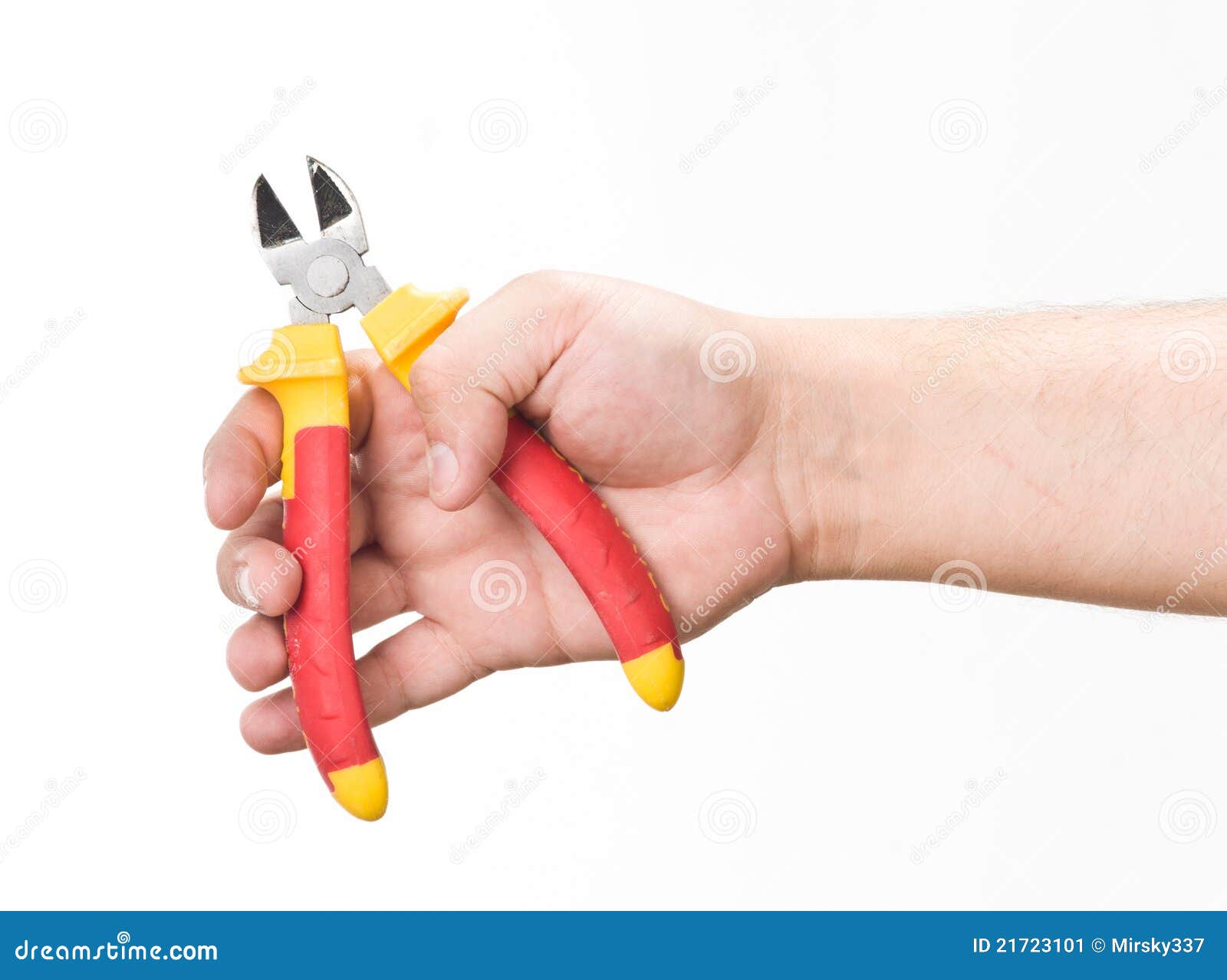 Hand with cutting pliers stock image. Image of studio 21723101