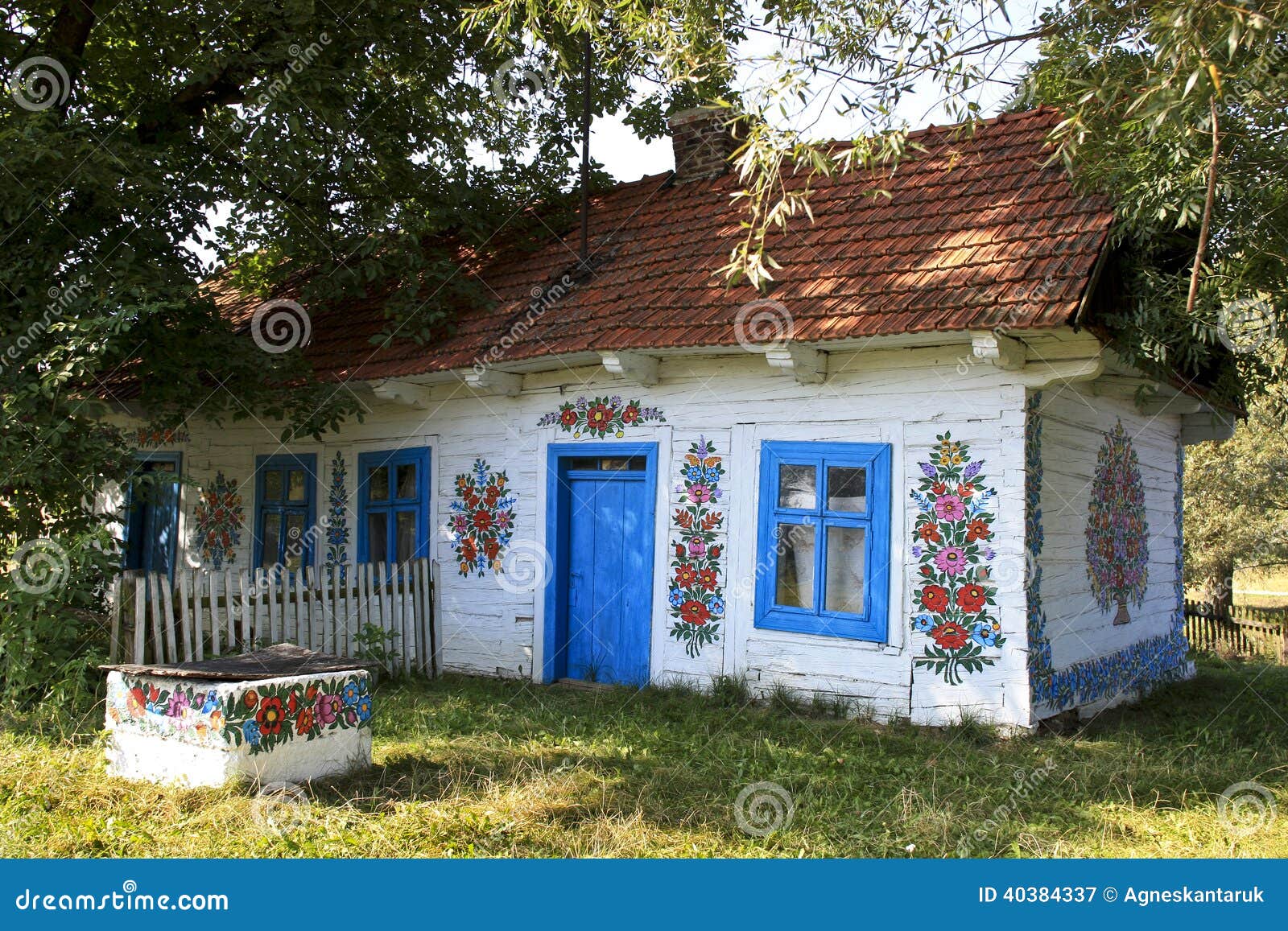 Hand Decorated Countryside House in Zalipie, Poland. Stock Image Image of roof, ornament 40384337