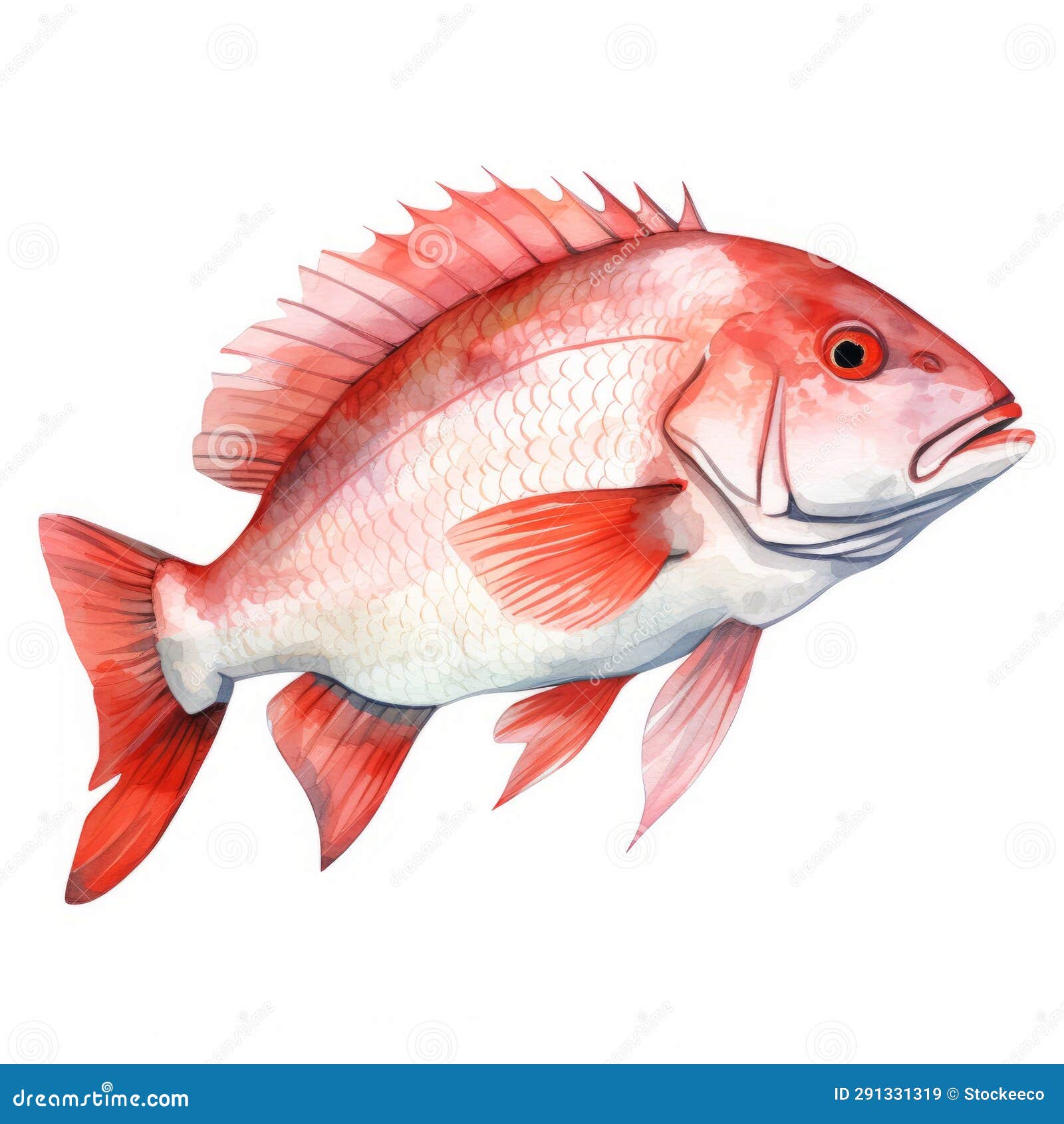 hand doodled red snapper watercolor clipart