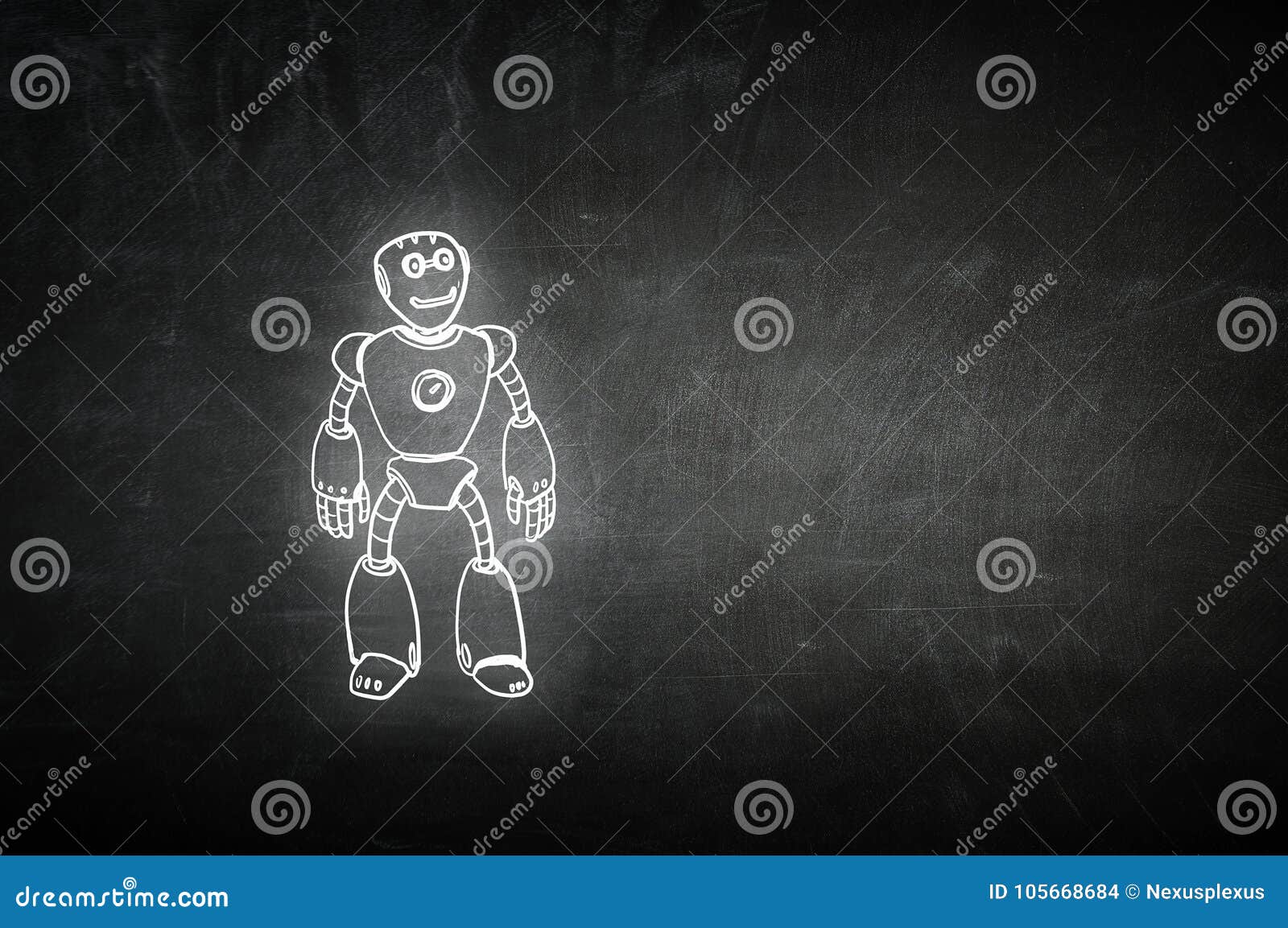 Hand dragen robot. Rolig barnslig dragen robot på mörk bakgrund