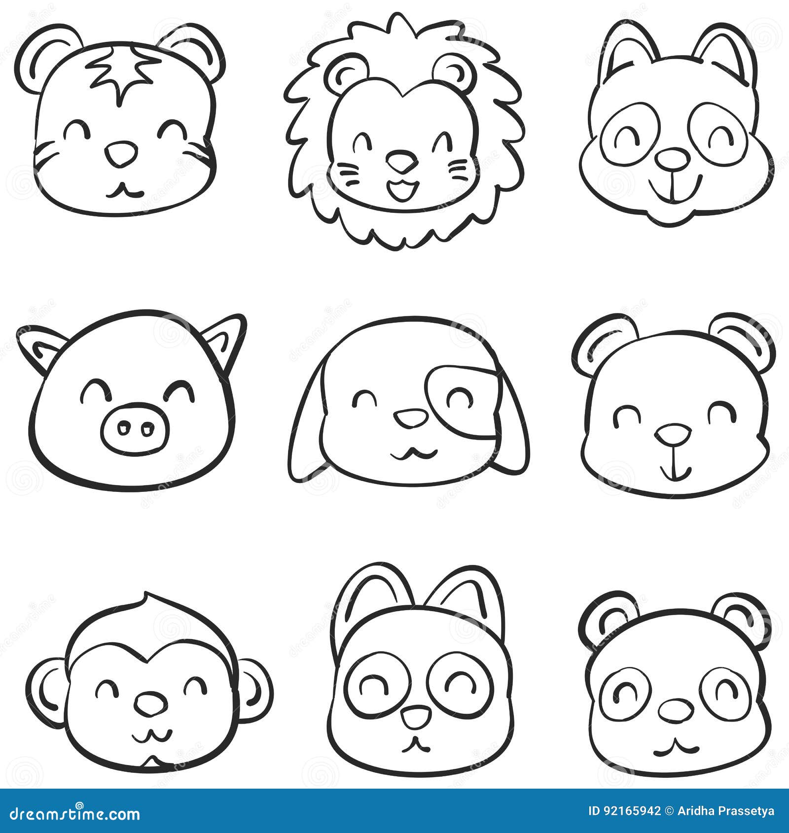 Hand Draw of Animal Head Style Stock Vector - Illustration of doodle ...