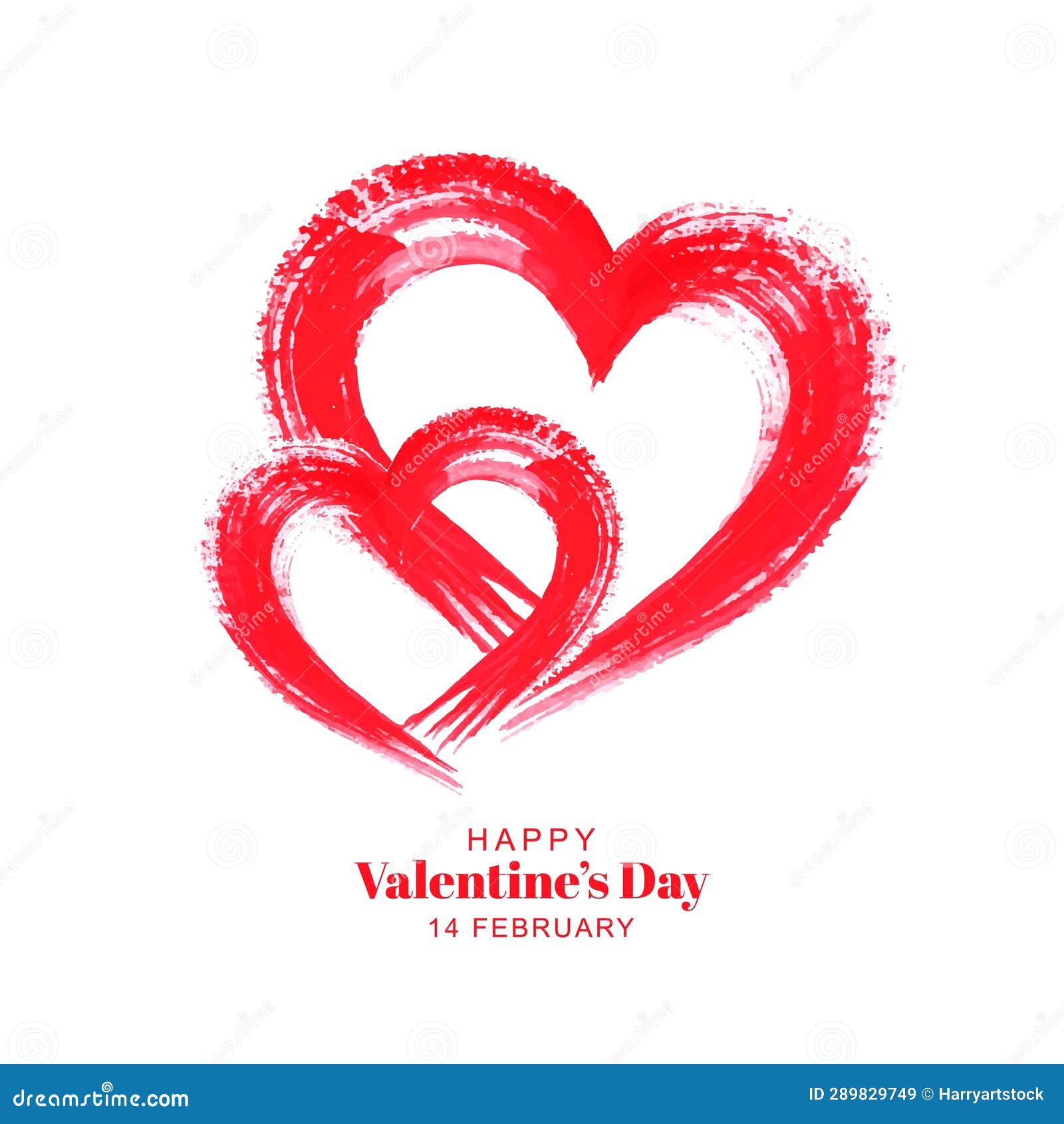 Hand Draw Brush Heart Shape Valentines Day Card Design Stock Vector