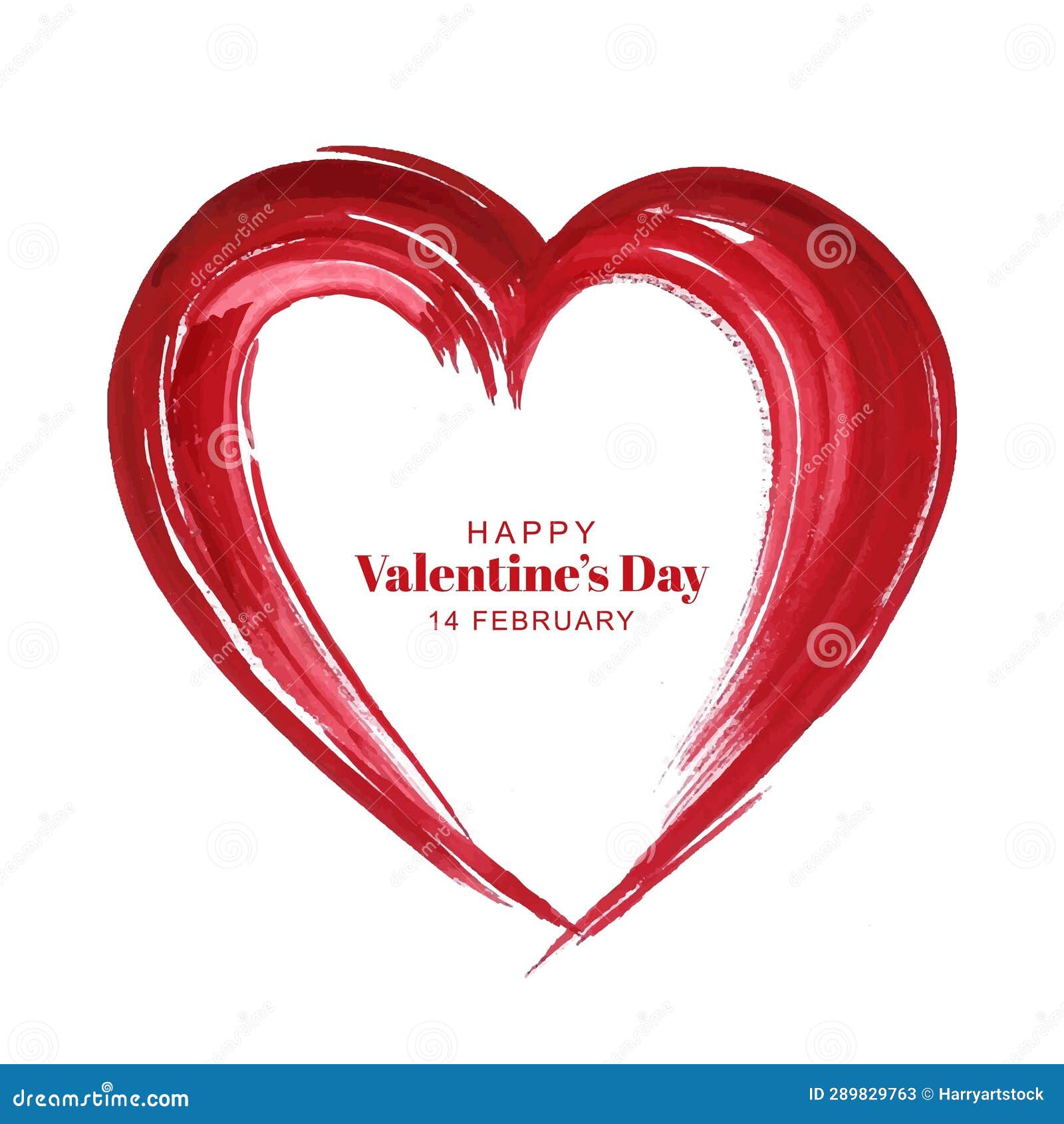 Hand Draw Brush Heart Shape Valentines Day Card Design Stock Vector