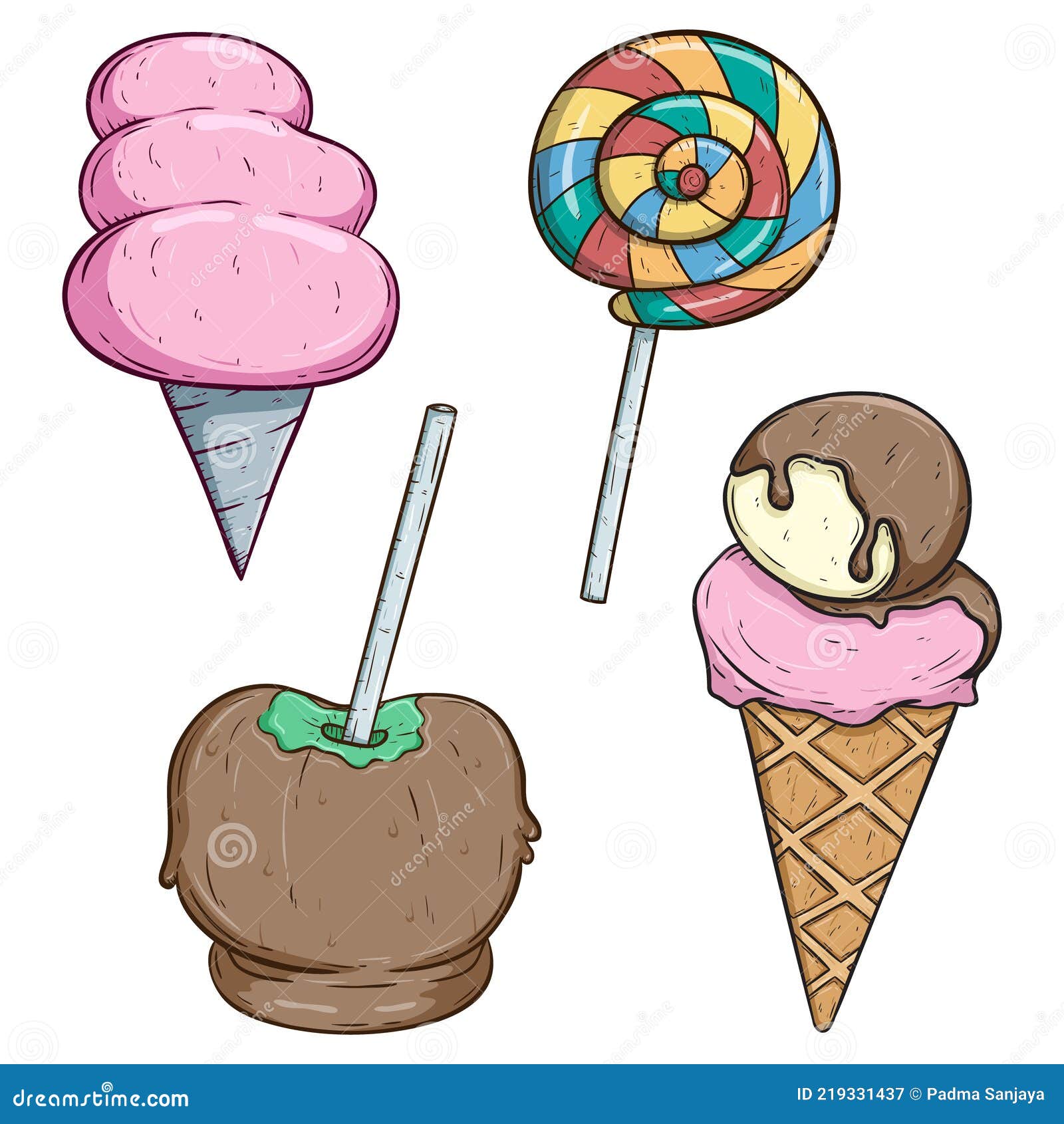 Hand Draw Candy with Ice Cream Stock Vector Illustration of pink