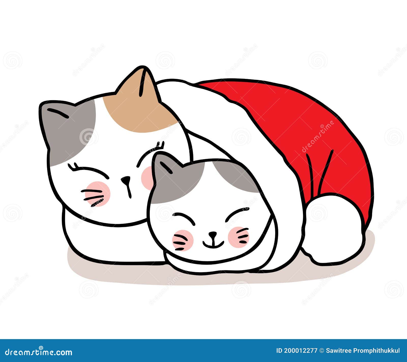 Hand Draw Cartoon Cute Merry Christmas, Mother and Baby Cat in Red Hat Vector. Stock Vector - Illustration of kitten, lovely: 200012277 Hand Draw Cartoon Cute Merry Christmas, Mother and Baby Cat in Red Hat Vector. Stock Vector - Illustration of kitten, lovely: 200012277