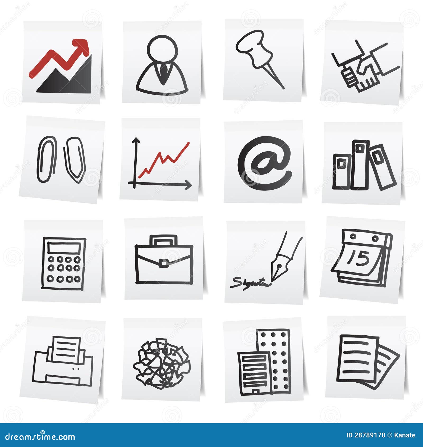 Hand Draw Cartoon on Paper Note Stickers. Stock Vector Illustration