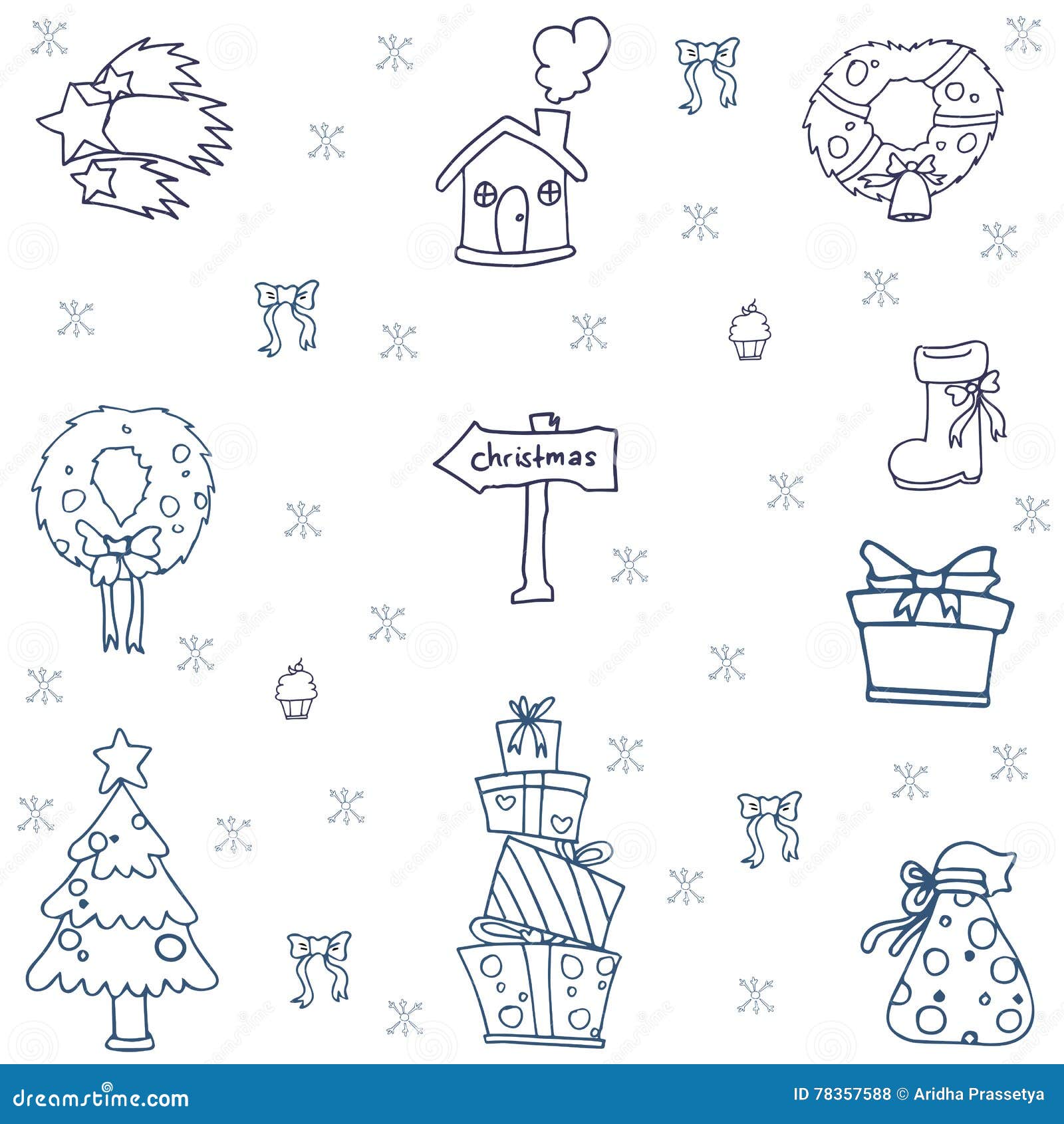 Hand Draw Christmas Set of Doodle Stock Vector - Illustration of decor ...