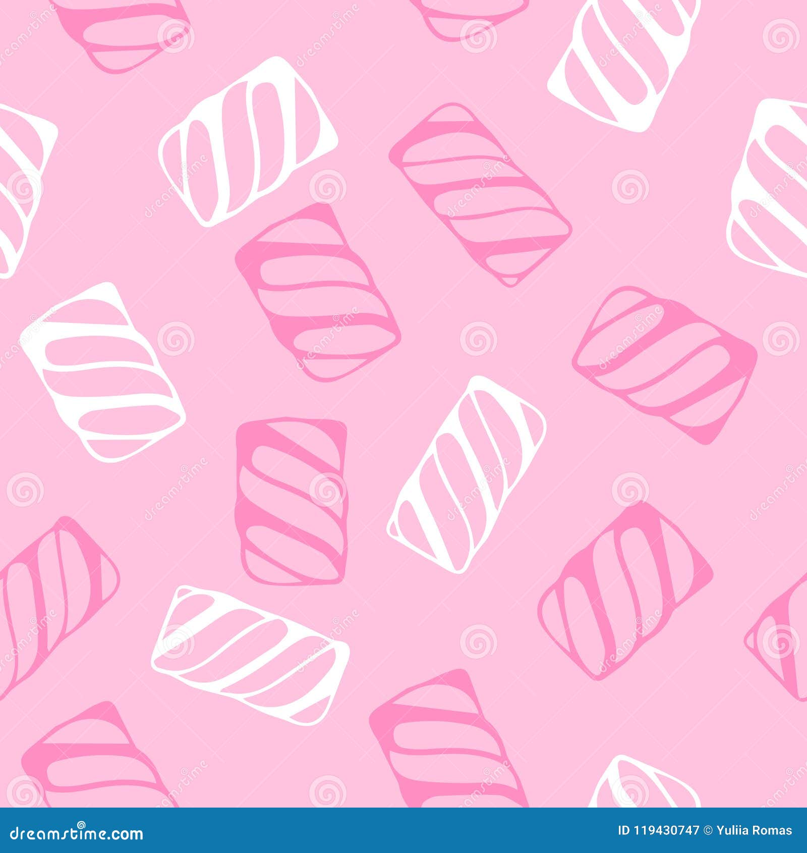 Hand Draw Marshmallow Twists Seamless Pattern Vector Illustration ...