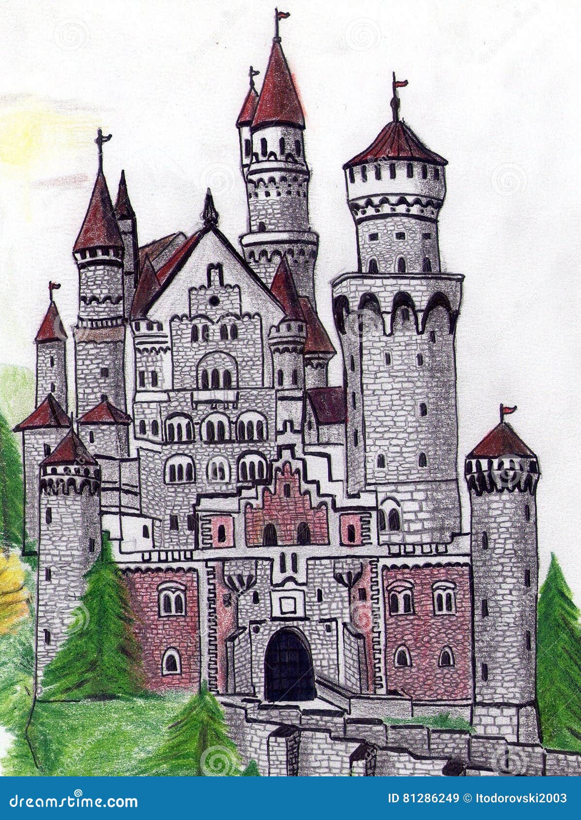 Hand draw old castle stock illustration. Illustration of tourism - 81286249