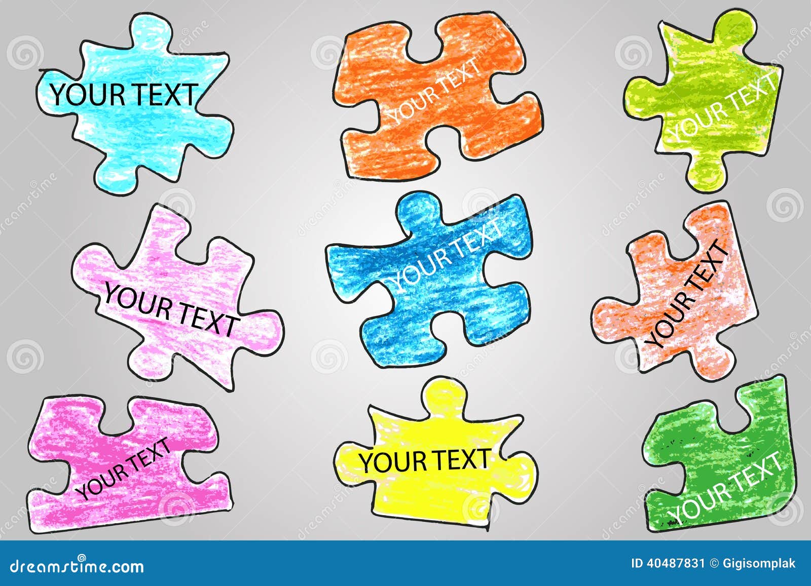 Hand Draw Sketch, 9 Blank Puzzles Stock Vector Illustration of doodle