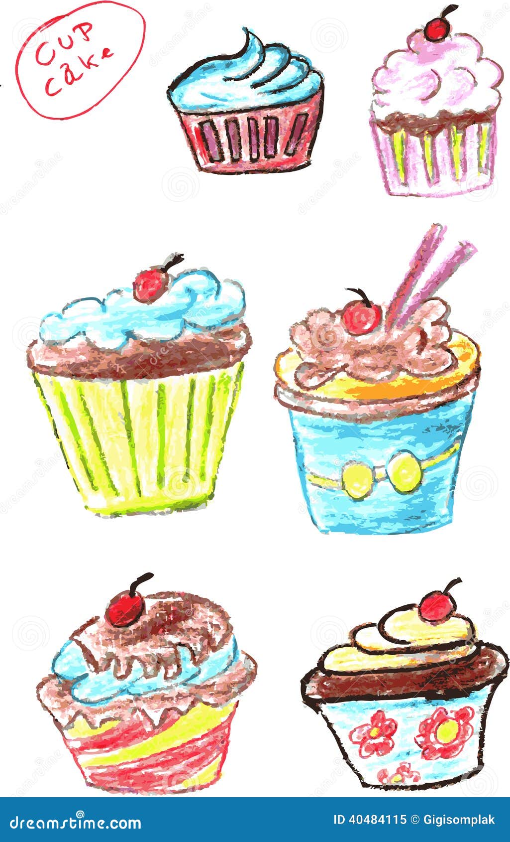 Hand draw sketch, cup cake stock vector. Illustration of fruit - 40484115