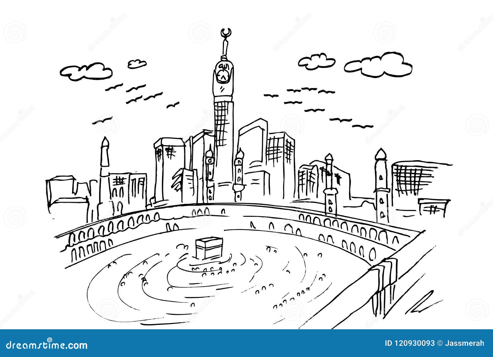 Single continuous line drawing Masjidil Haram landmark Most holy place in  Mecca Saudi Arabia Religious hajj and umrah travel wall decor art  concept Dynamic one line draw design vector illustration 5218697 Vector