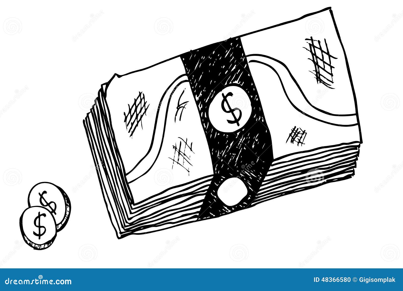 Hand draw sketch of money stock vector. Illustration of icon - 48366580