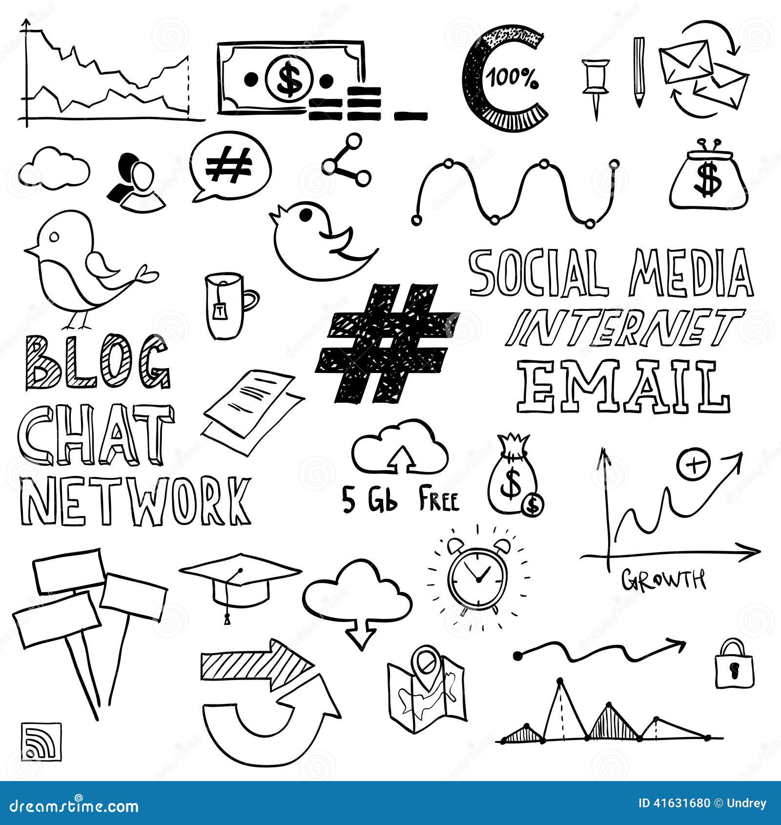 Hand Draw Social Media Sign And Symbol Doodles Stock ...