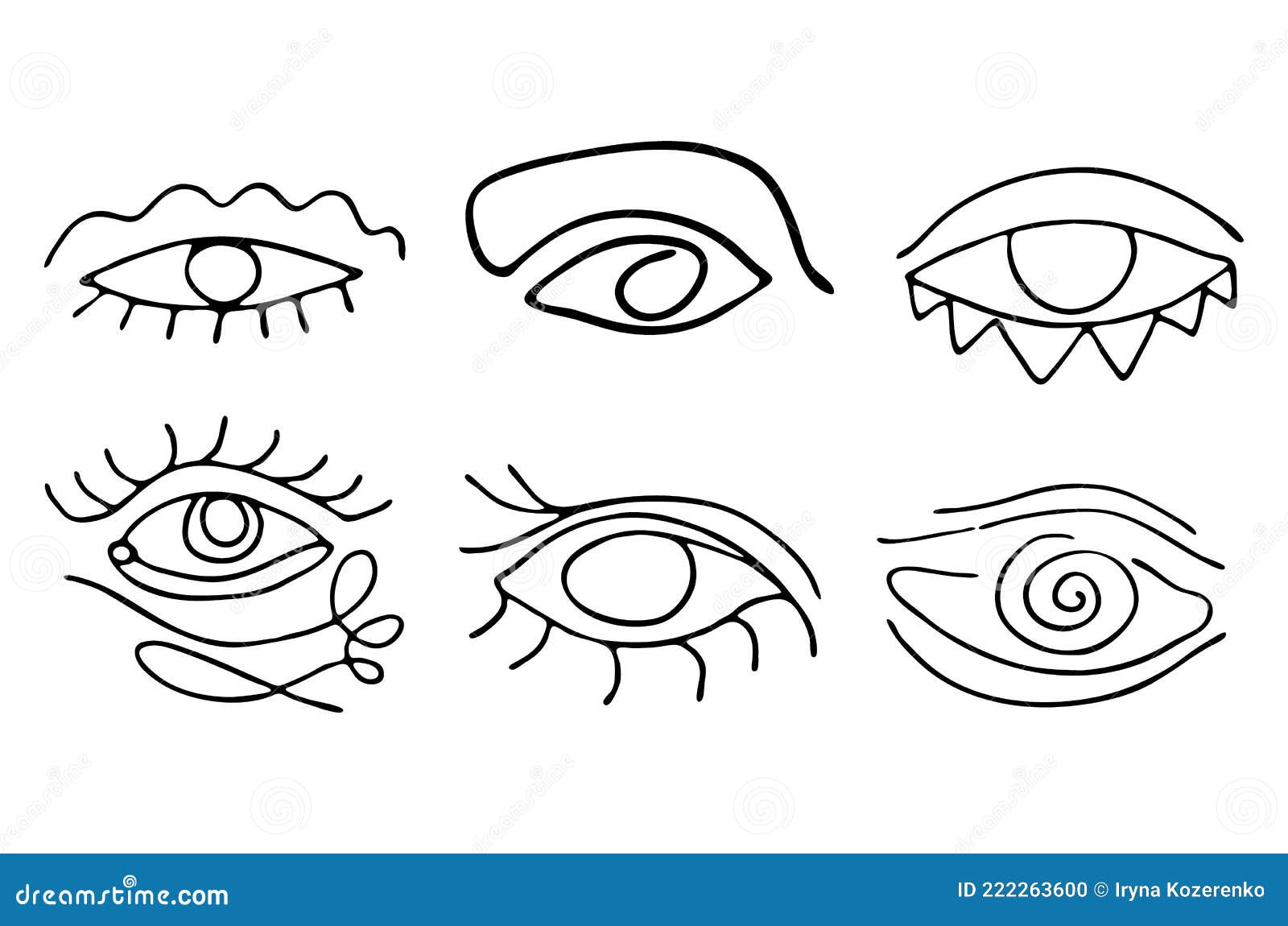 Hand Drawing Abstract Female Eyes Line Art Isolated on White Background ...