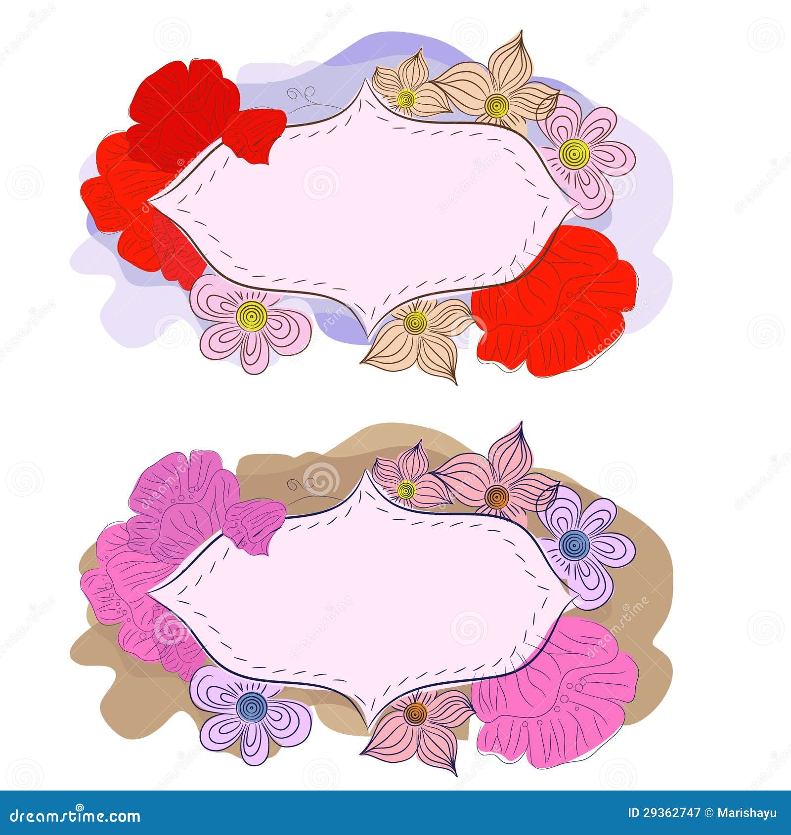 Hand Drawing Banners with Flowers Stock Illustration Illustration of