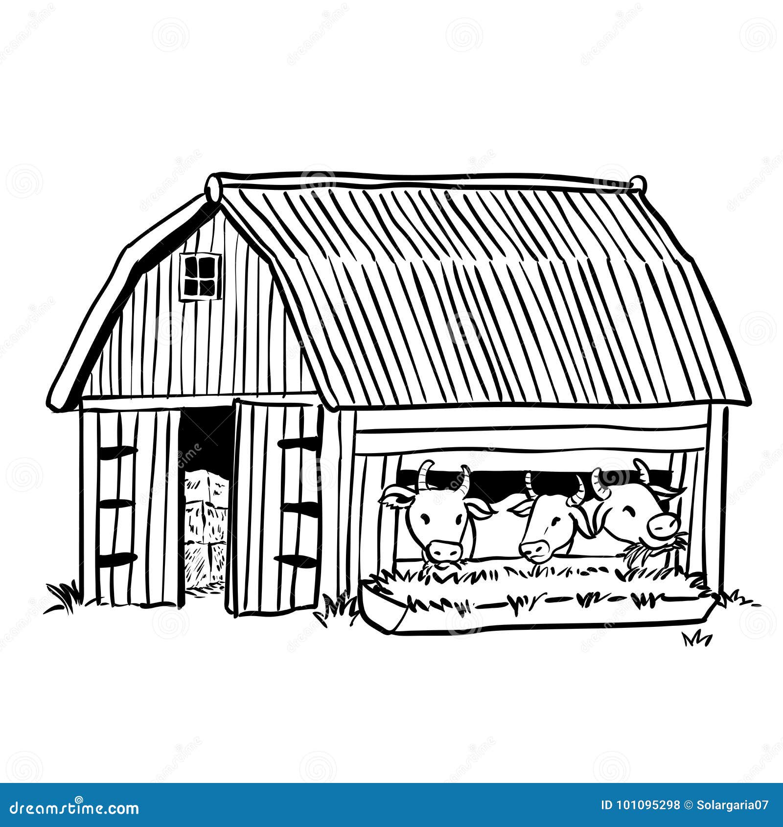 Hand Drawing Barn with Three Cows-Vector Illustration Stock Vector -  Illustration of cartoon, happy: 101095298