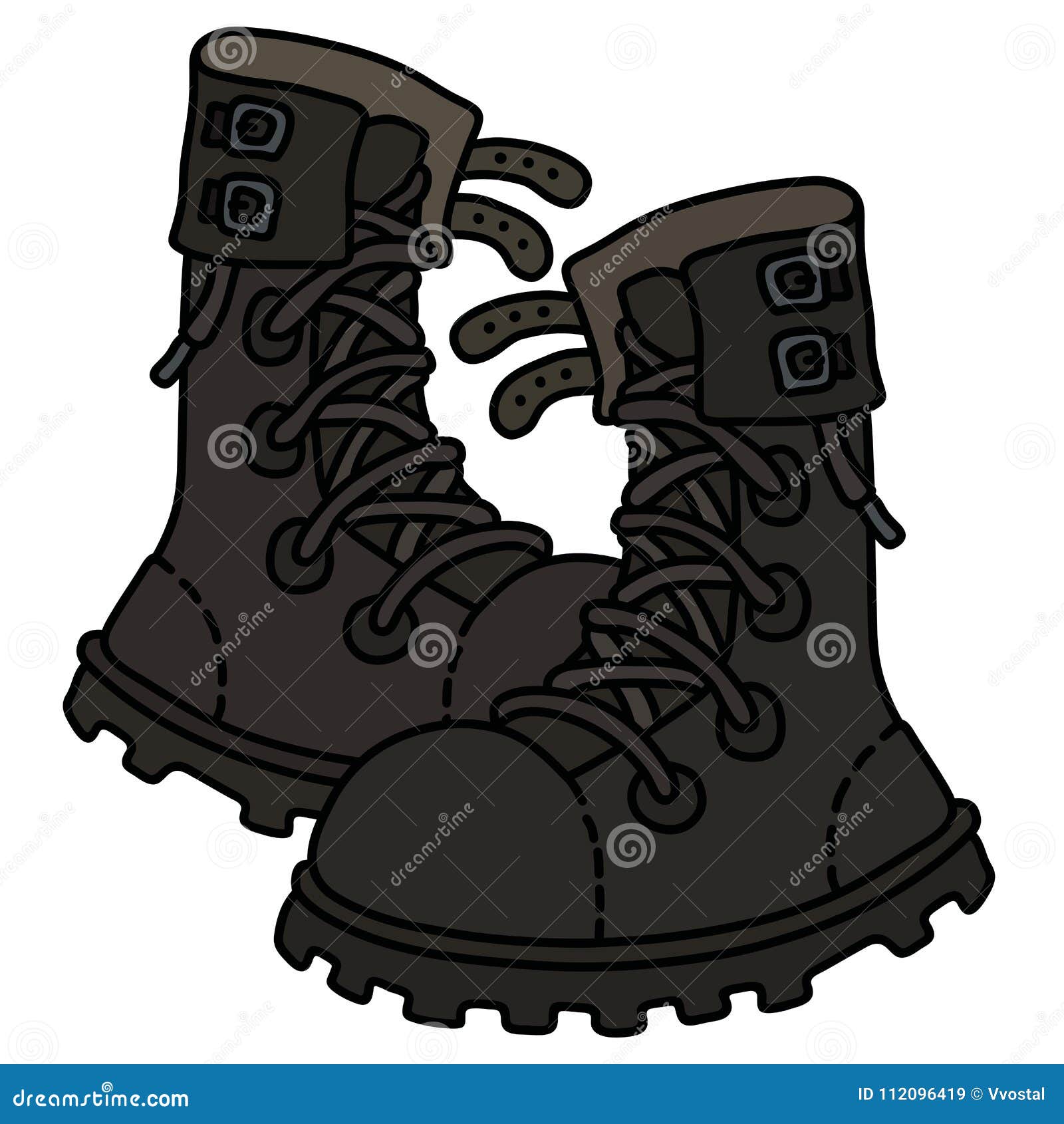 Black Leather High Lacing Military Shoes Stock Vector - Illustration of ...