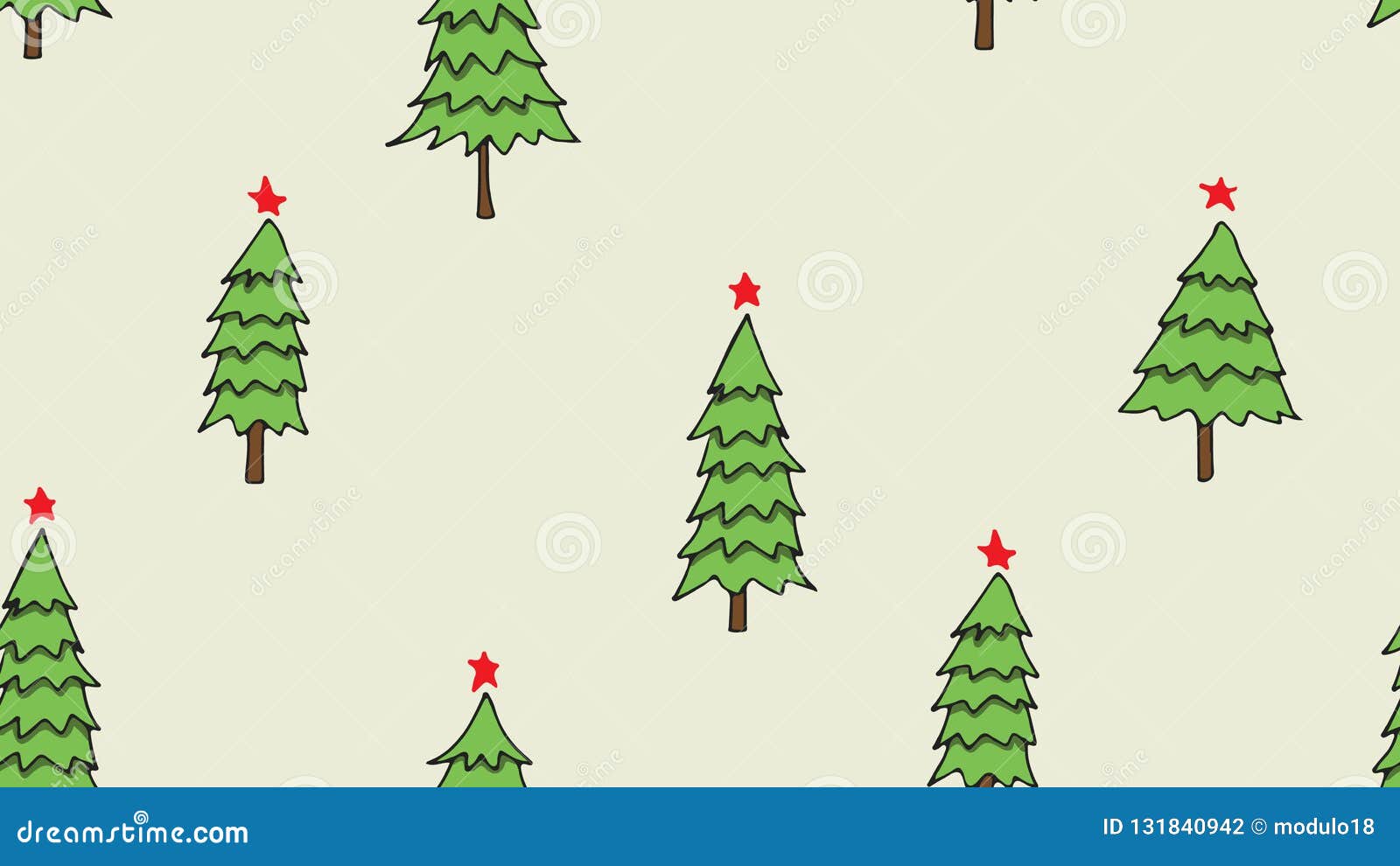 Hand Drawing Christmas Tree Seamless Pattern On Light