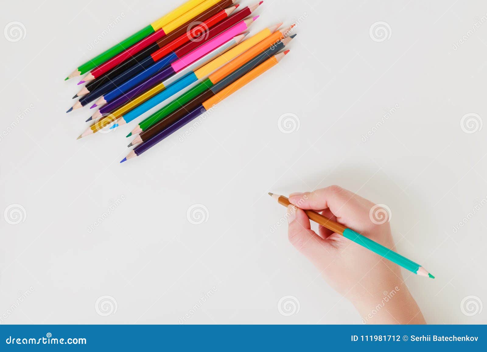Hand Drawing with Color Doublesided Pencils Stock Photo Image of color, empty 111981712