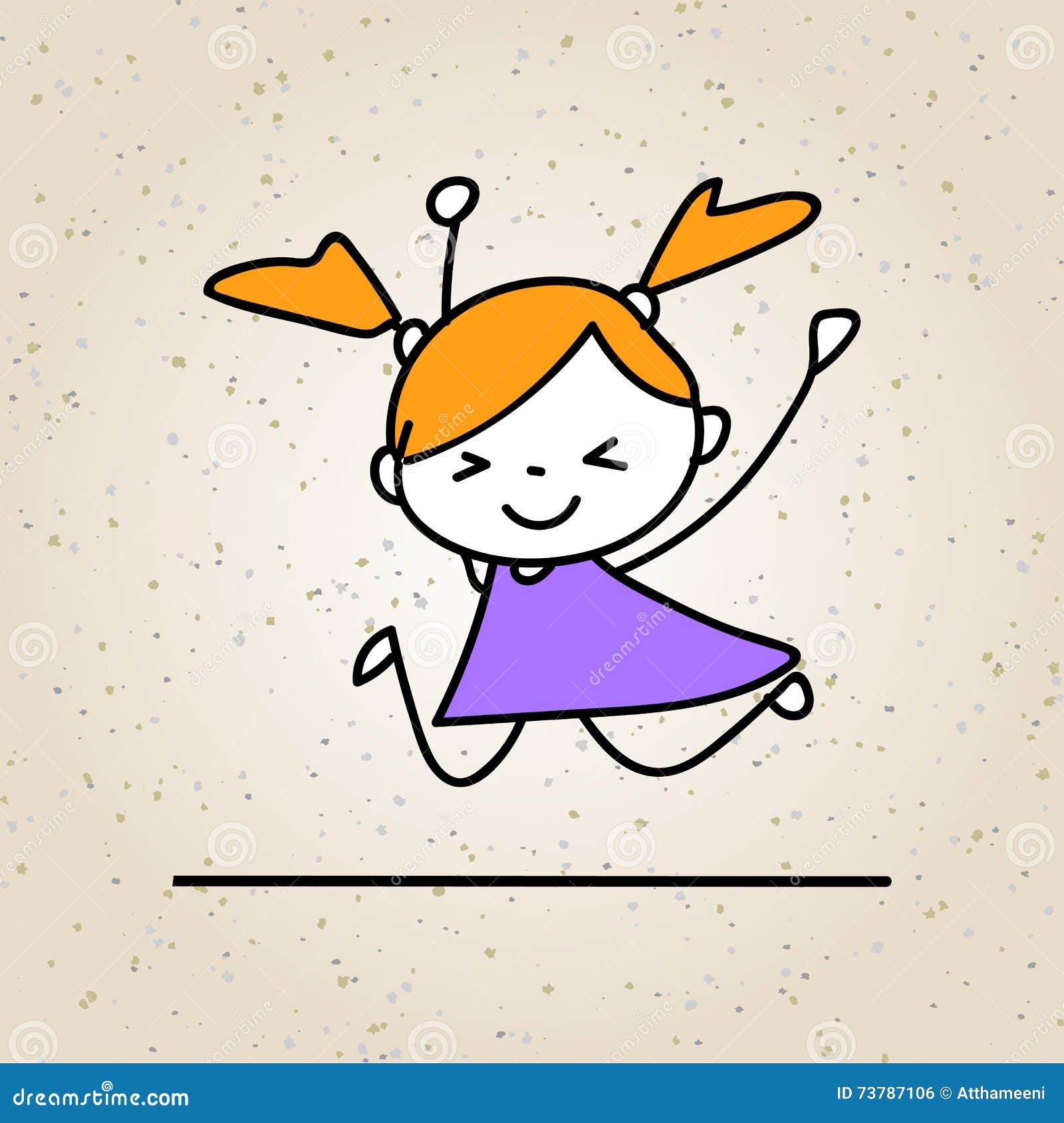 Hand Drawing Cartoon Happy People Happy Girl with Happy Smile Happiness  Concept Character with Purple Dress Jumping Stock Vector - Illustration of  abstract, child: 73787106