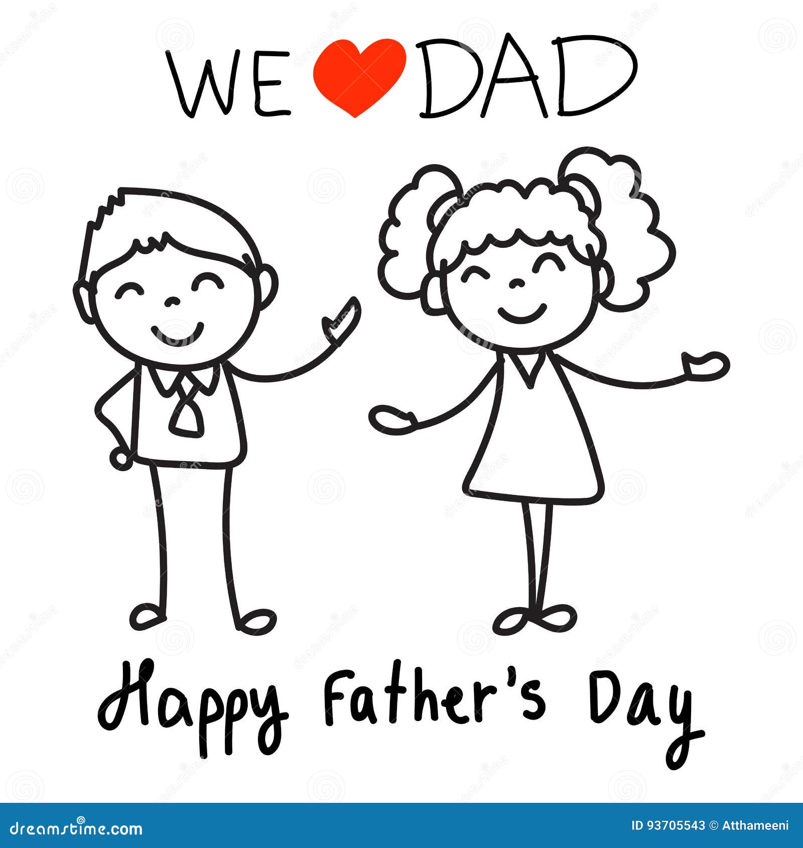 Hand Drawing Concept Cartoon Character Happy Fathers Day Stock Vector