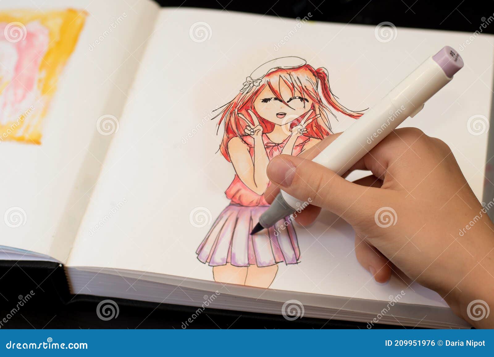 Hand Drawing a Cute Girl Anime Style Sketch with Alcohol Based Sketch  Drawing Markers Stock Photo - Image of education, paper: 209951638