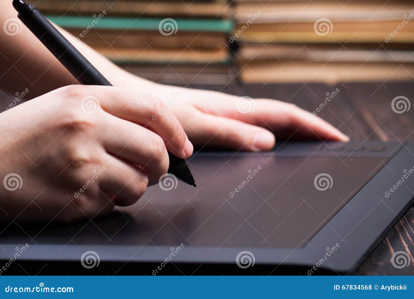 Hand is Drawing on a Digital Graphic Tablet Stock Photo Image of device, desk 67834568