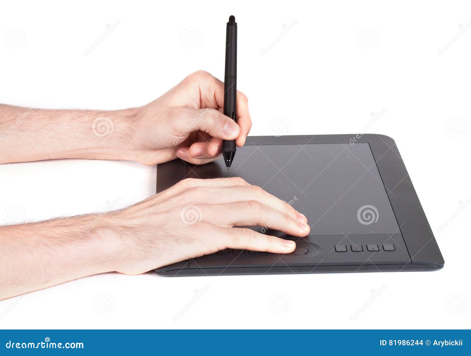 Hand is Drawing on a Digital Graphic Tablet Stock Photo Image of equipment, indoors 81986244