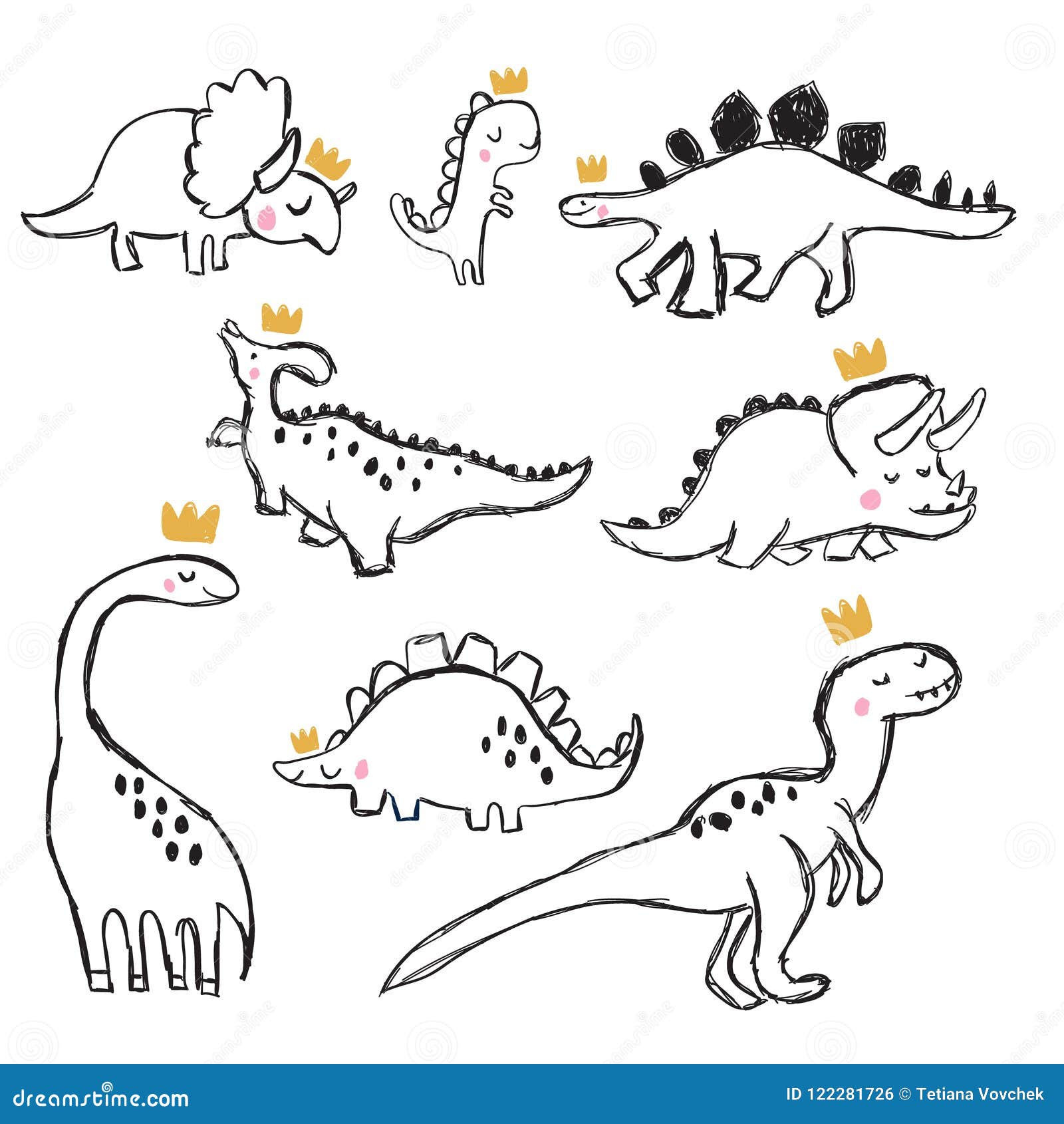 Hand Drawing Dinosaur Illustration Vector Dream Big Funny Cartoon Dino Drawn Doodle Design Girls Kids Children S Fashion Image122281726