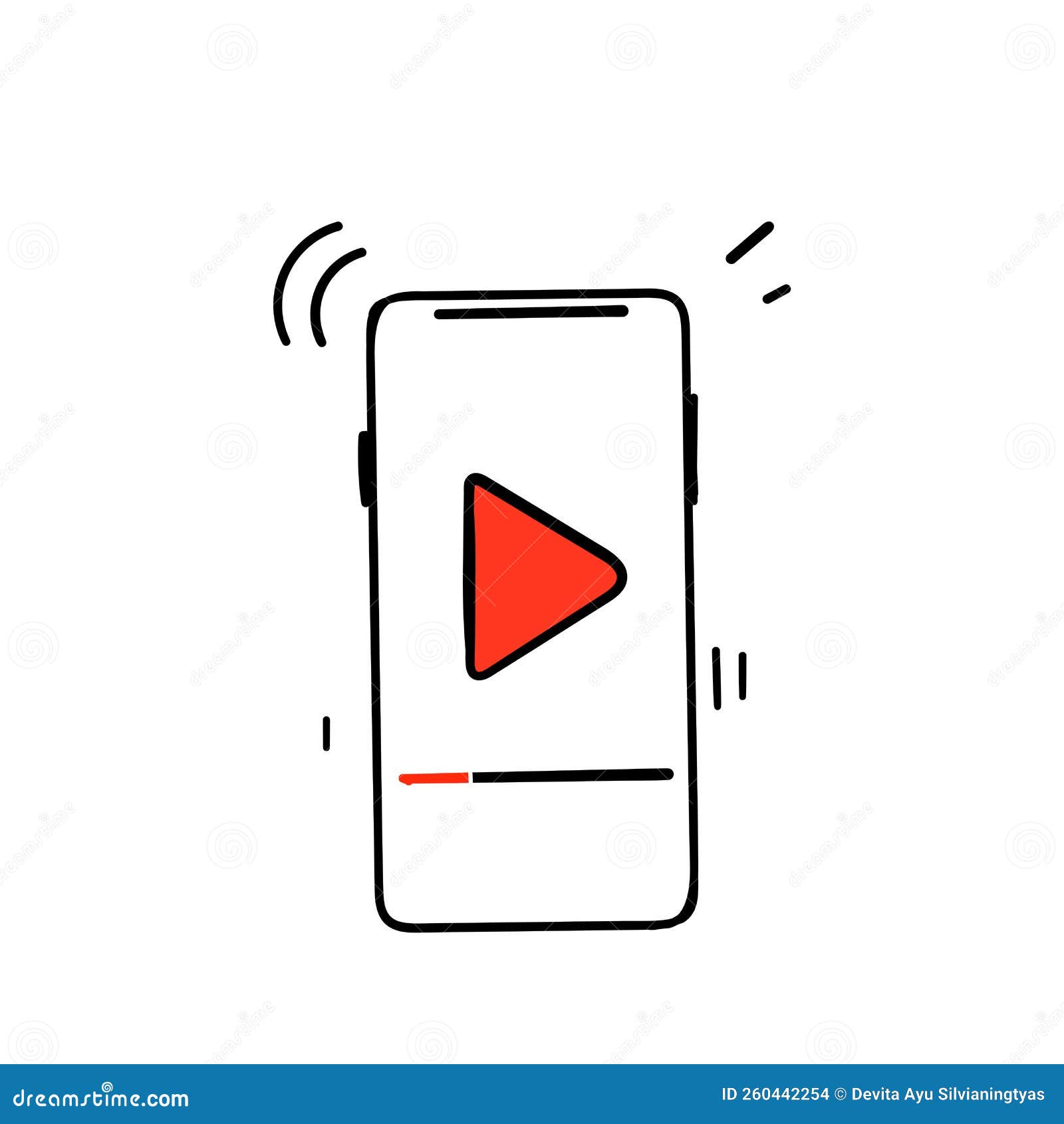 Hand Drawing Doodle Play Video Button on Mobile Phone Illustration