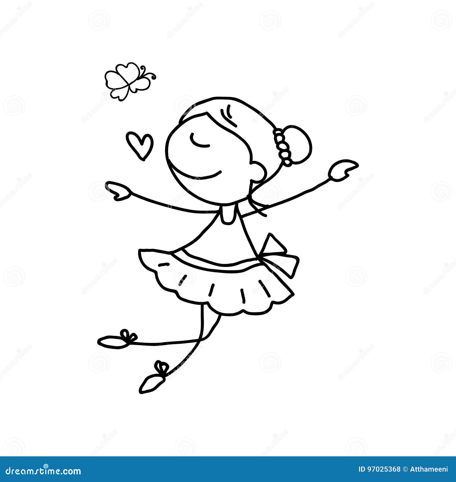 Hand Drawing Happy Cute Girls Line Art Stock Vector - Illustration of ...