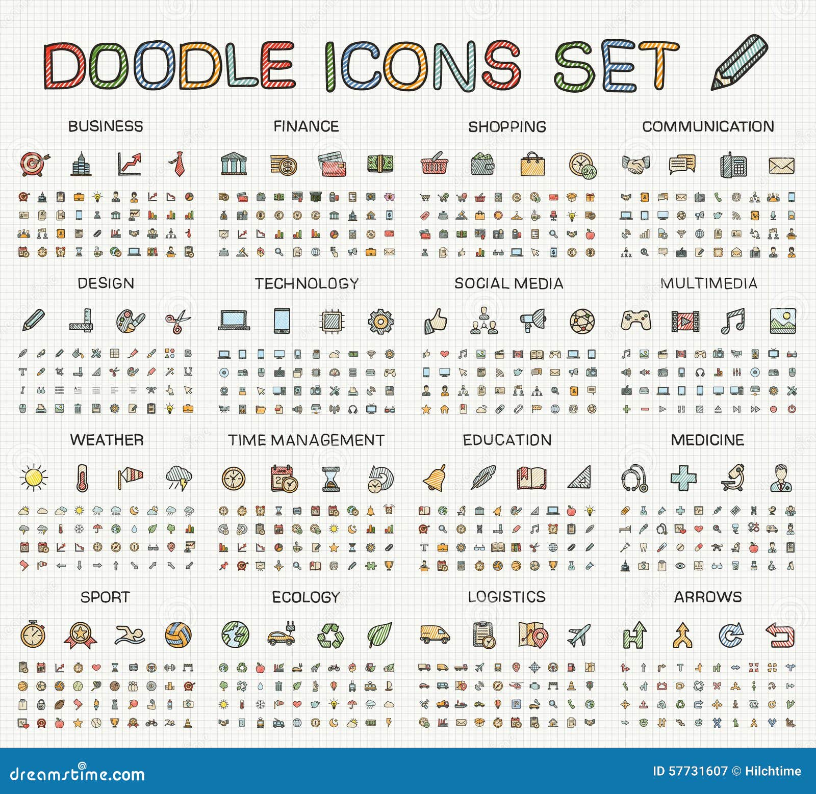 hand drawing line icons.  doodle pictogram set