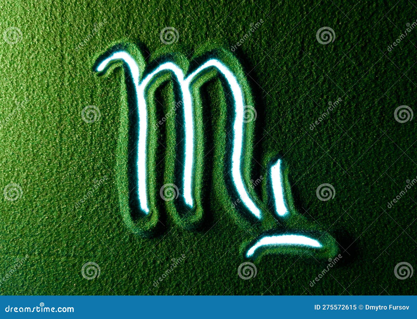 Hand Drawing the Scorpio Horoscope Sign Symbol in the Green Sand Stock ...