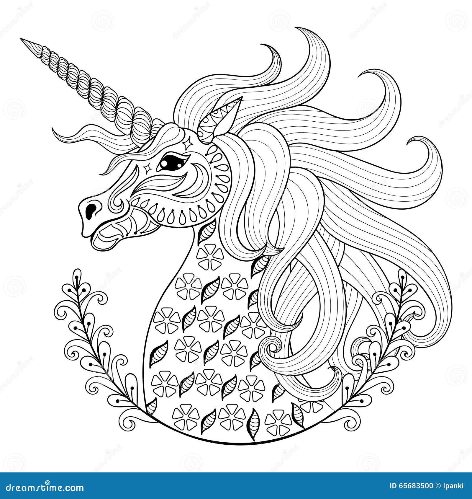 Hand drawing Unicorn for adult anti stress coloring pages