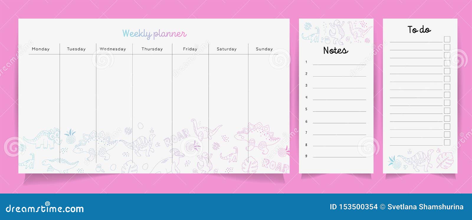 Hand Drawing Vector Weekly Planner. Abstract Painting Templates Stock