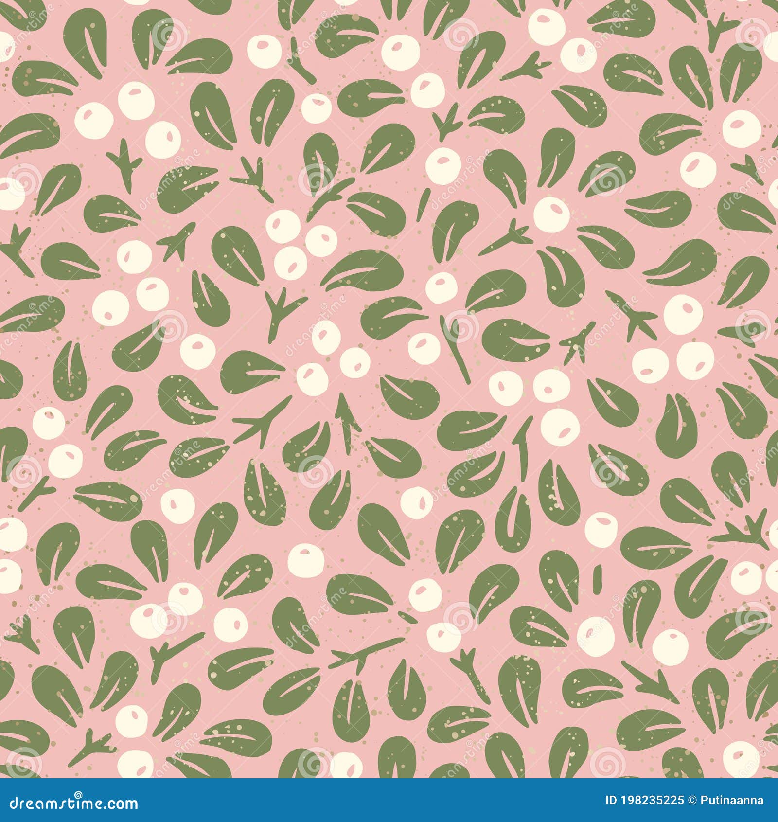 hand drawn abstract christmas mistletoe foliage horizontal  seamless pattern