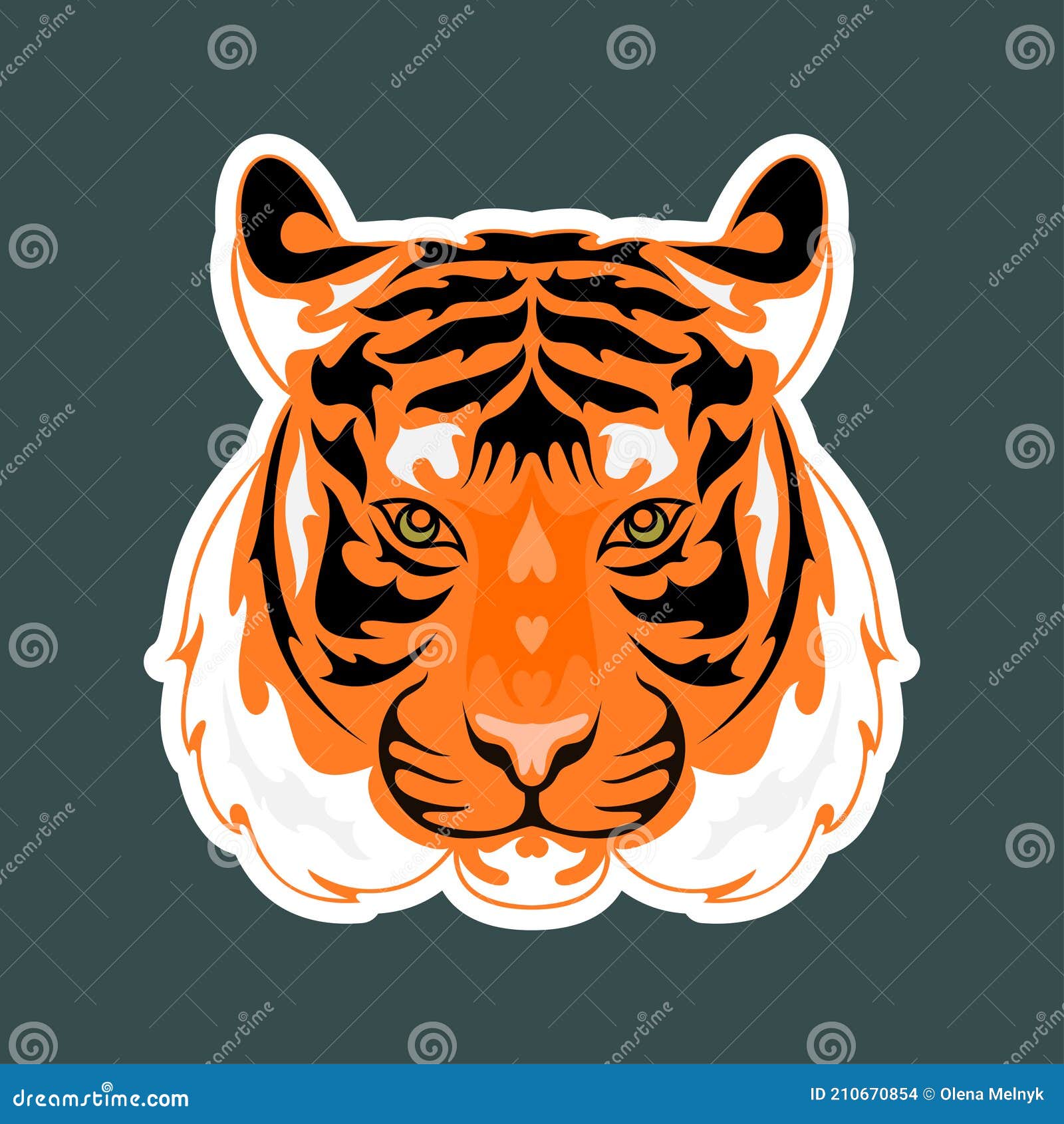 hand drawn abstract portrait of a tiger. sticker.  stylized colorful   on dark background